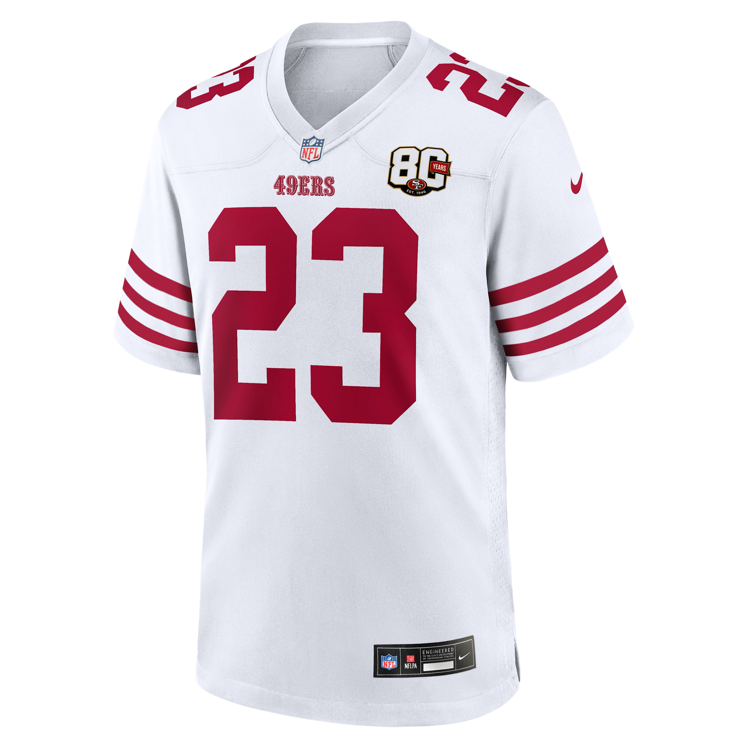 Christian McCaffrey San Francisco 49ers 80th Anniversary Nike Men's NFL Game Jersey in White | 67NMSAGR9BF-K5J