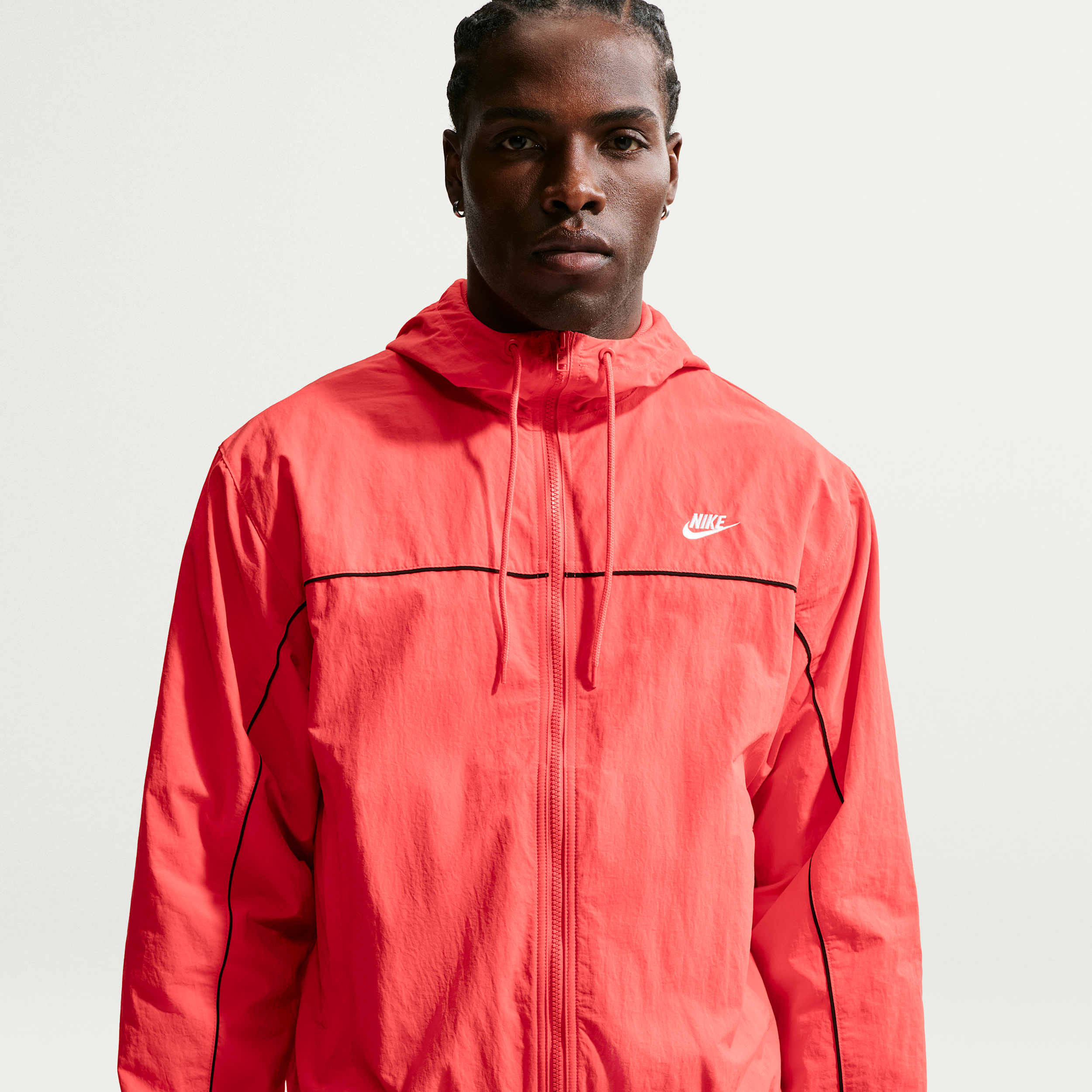 Nike Men's Club Athlete Full-Zip Hooded Jacket in Magic Ember/University Red/Black Size: XL