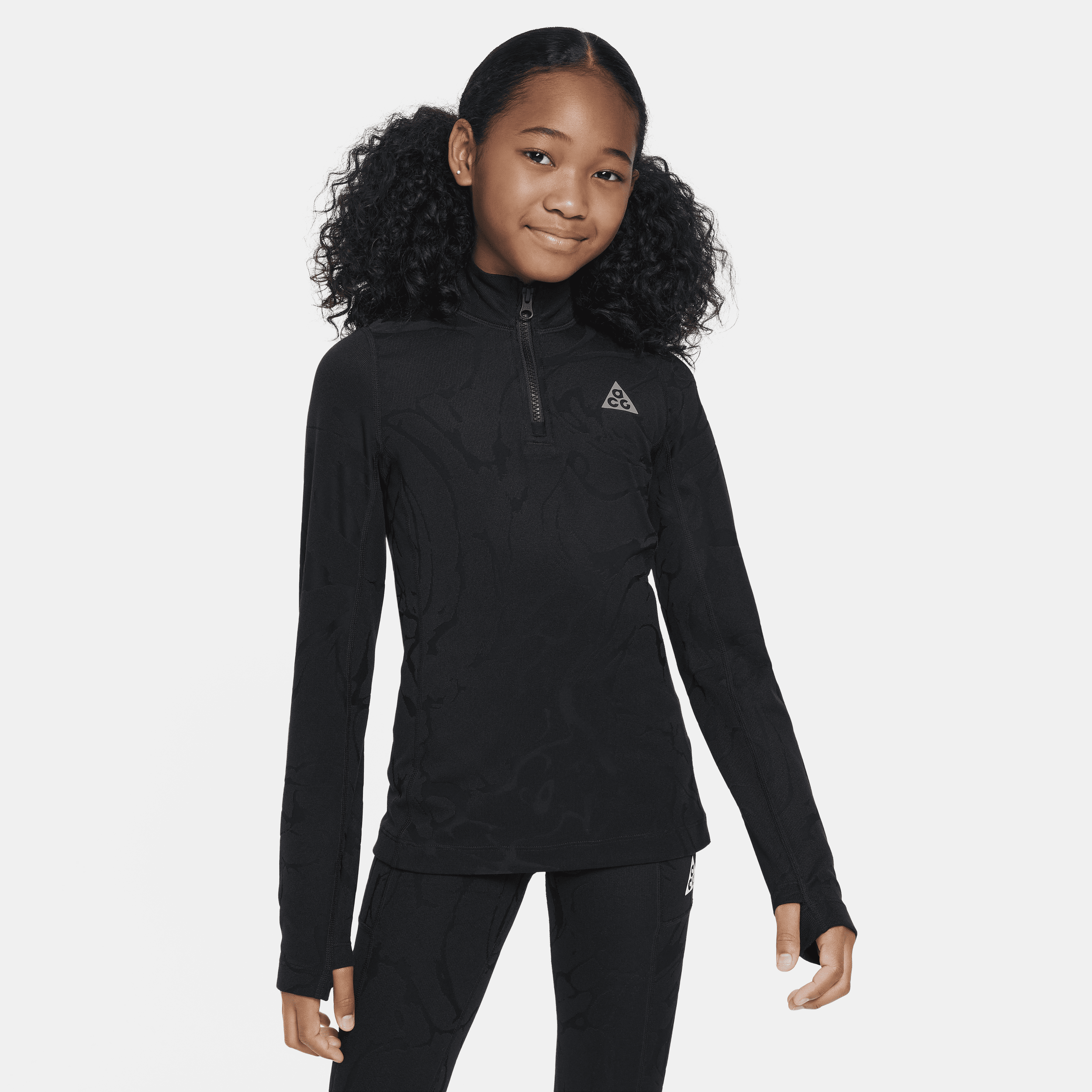Nike Acg Therma-fit Big Kids' (girls') 1/4-zip Long-sleeve Top In Black