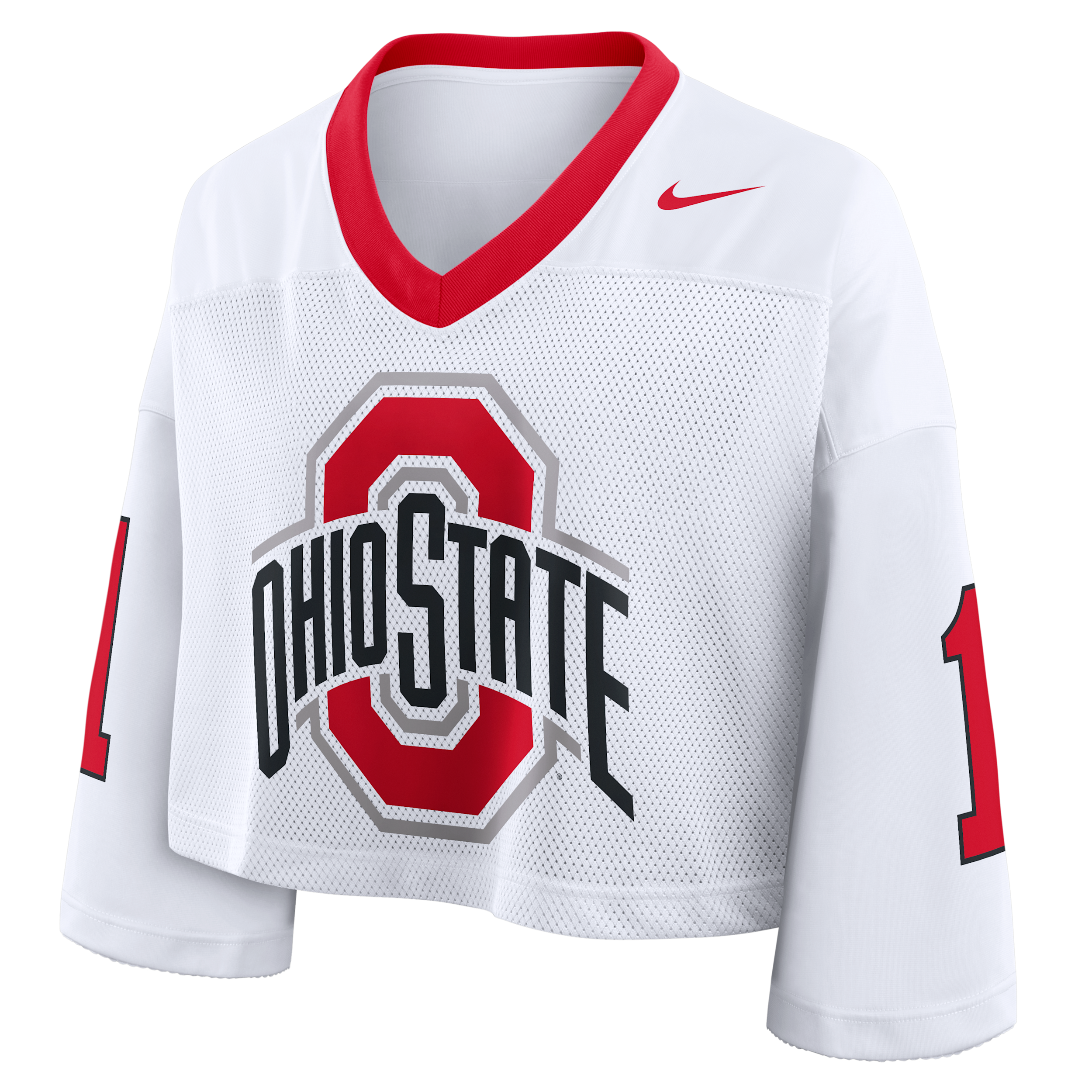 Nike Women's White Ohio State Buckeyes Oversized Logo Cropped Fashion Jersey - White, Red