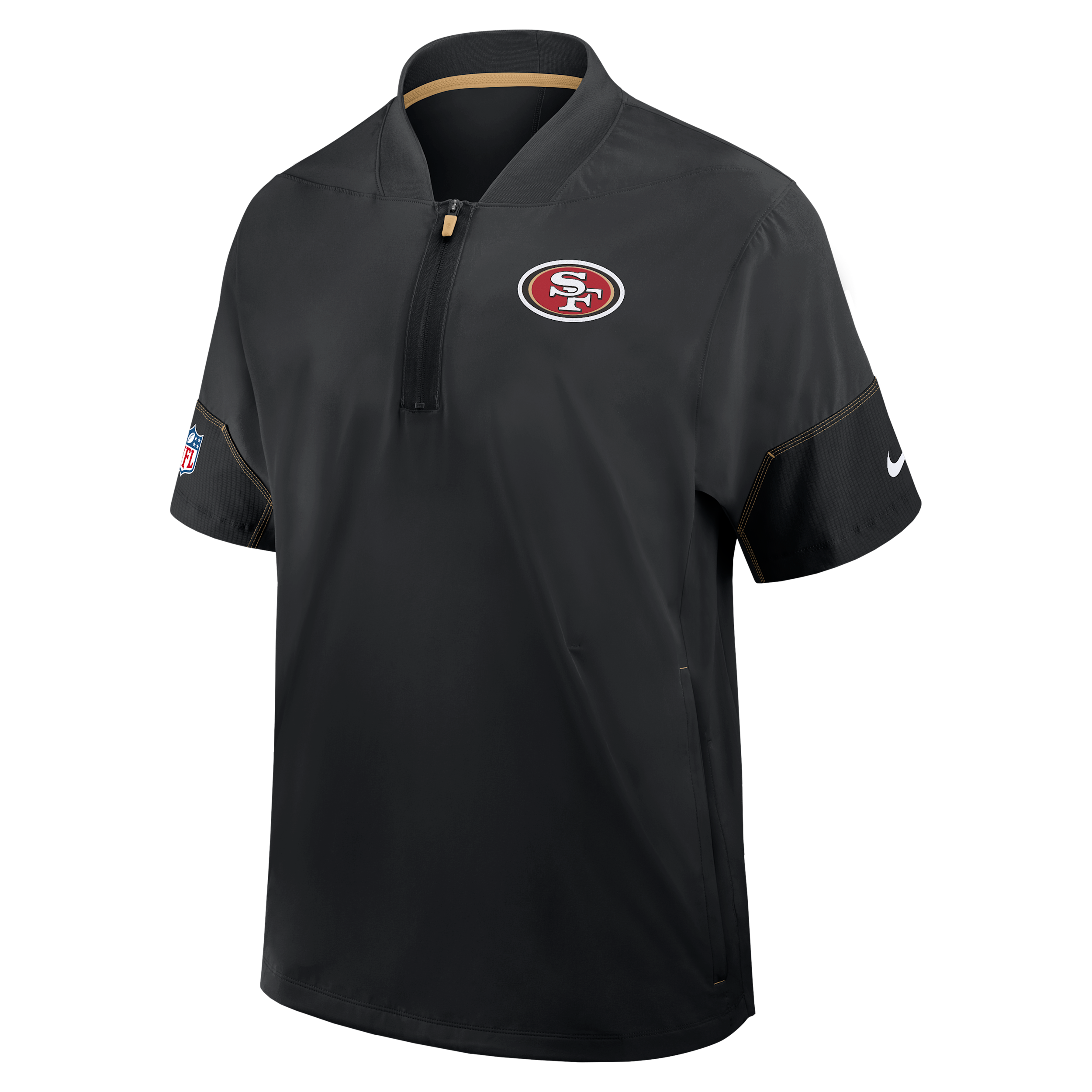 San Francisco 49ers Sideline Coach Nike Men's NFL 1/2-Zip Short-Sleeve Hooded Jacket in Black | 03BO0HY99B-2J5
