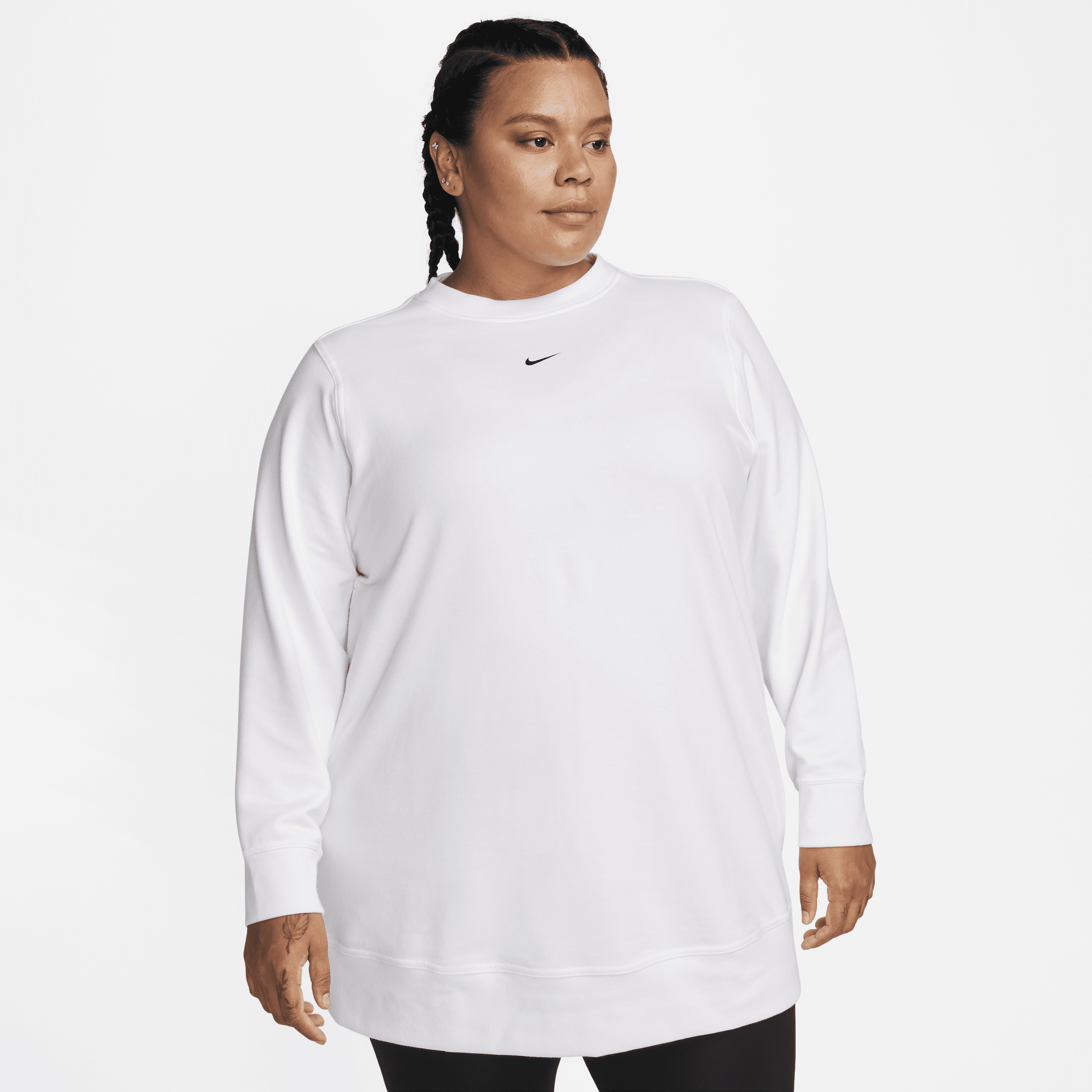 Nike Women's Dri-fit One Crew-neck French Terry Tunic (plus Size) In White