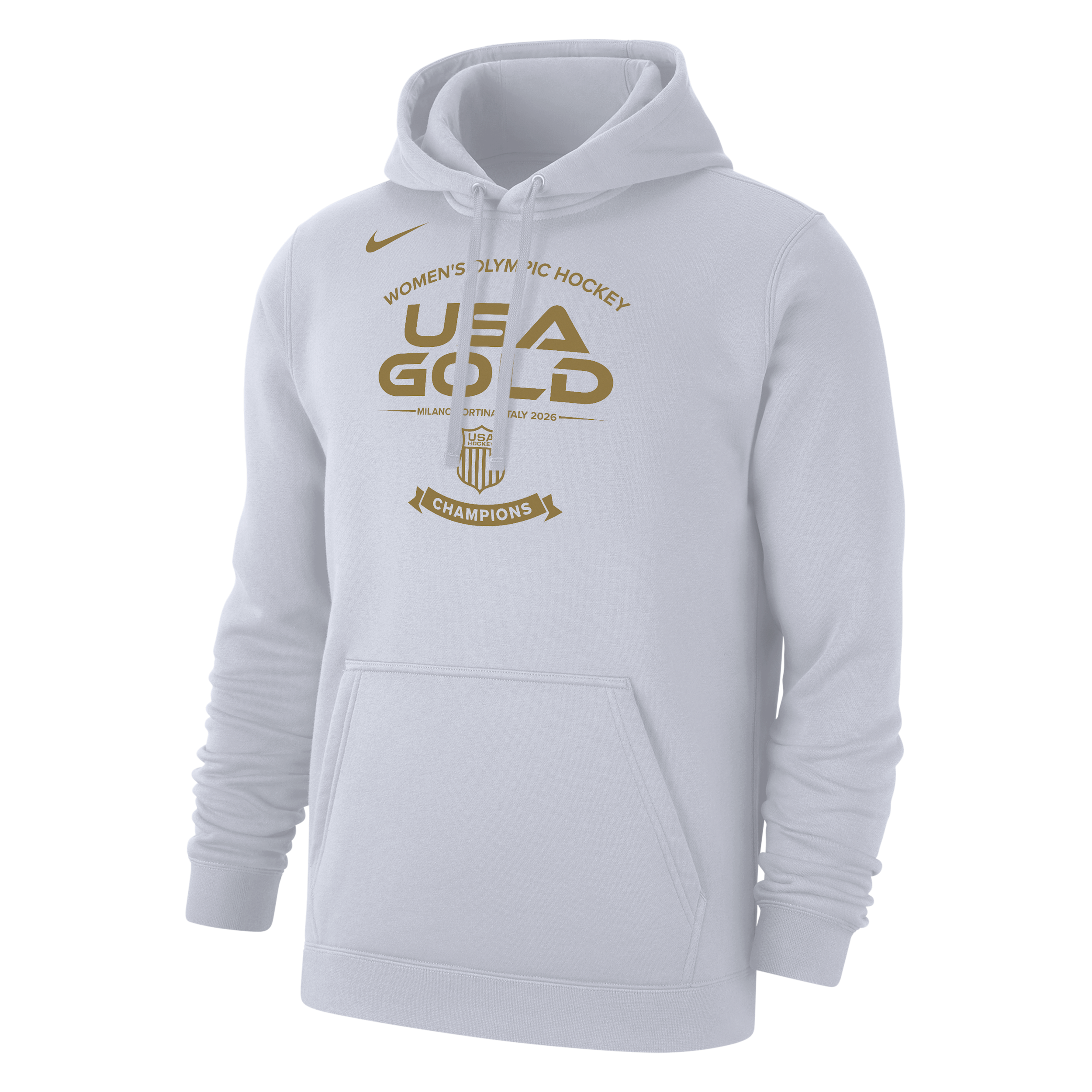 Nike Adult Team USA 2026 Women's Ice Hockey Gold Medal Winners White Club Fleece Pullover Hoodie, XXL