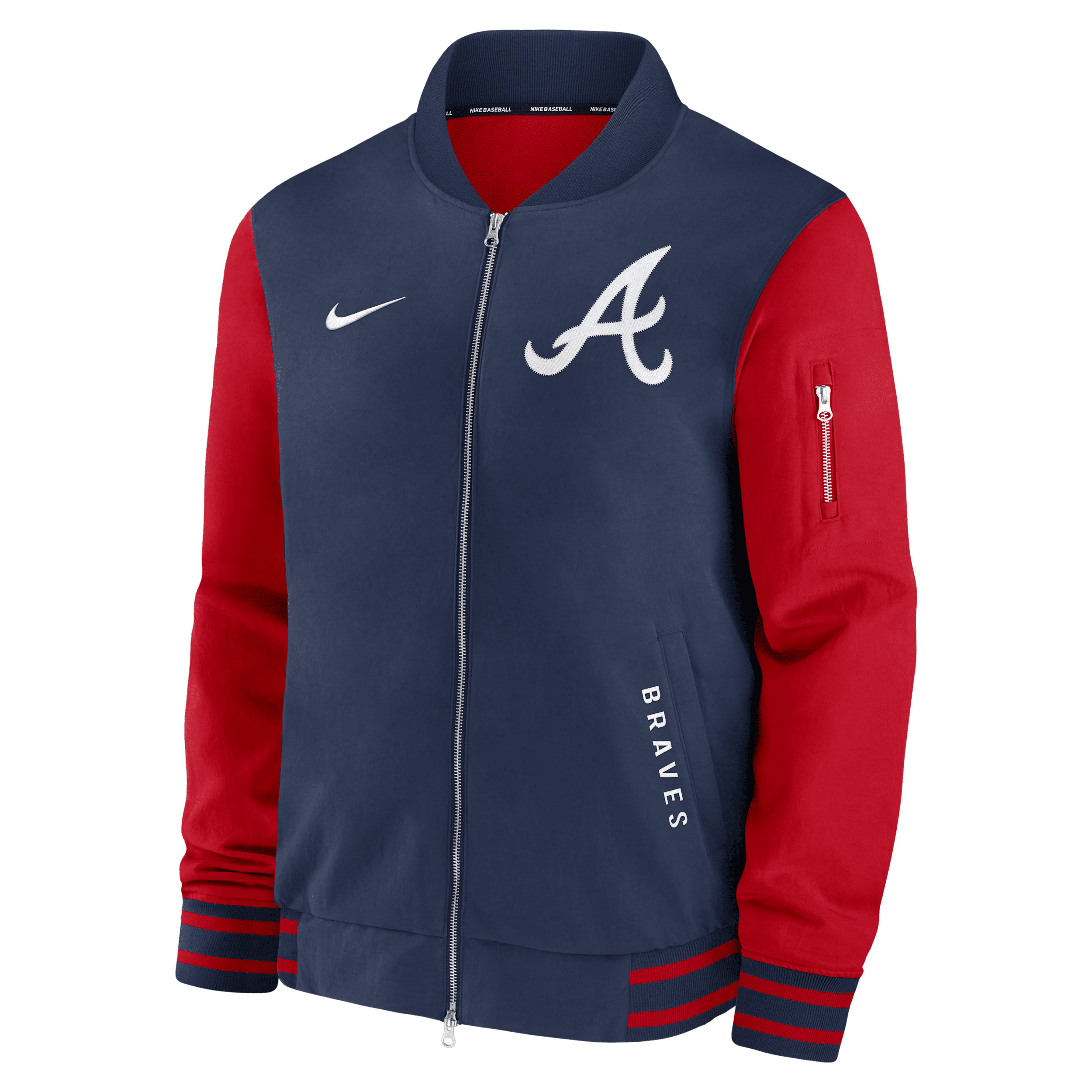 Nike Atlanta Braves Authentic Collection Dugout Men's Mlb Full-zip Bomber Jacket In Blue