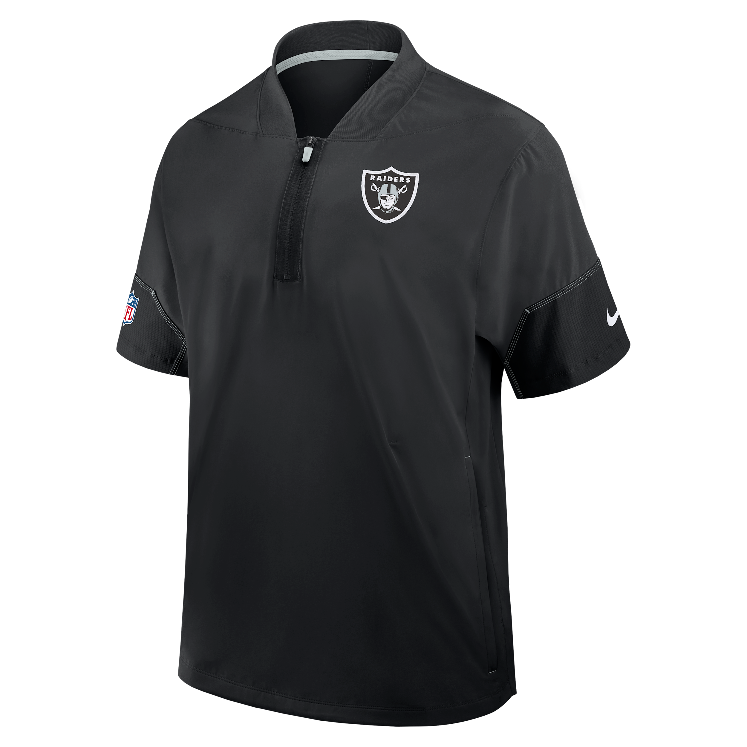 Las Vegas Raiders Sideline Coach Nike Men's NFL 1/2-Zip Short-Sleeve Hooded Jacket in Black | 03BO056Y8D-2J5