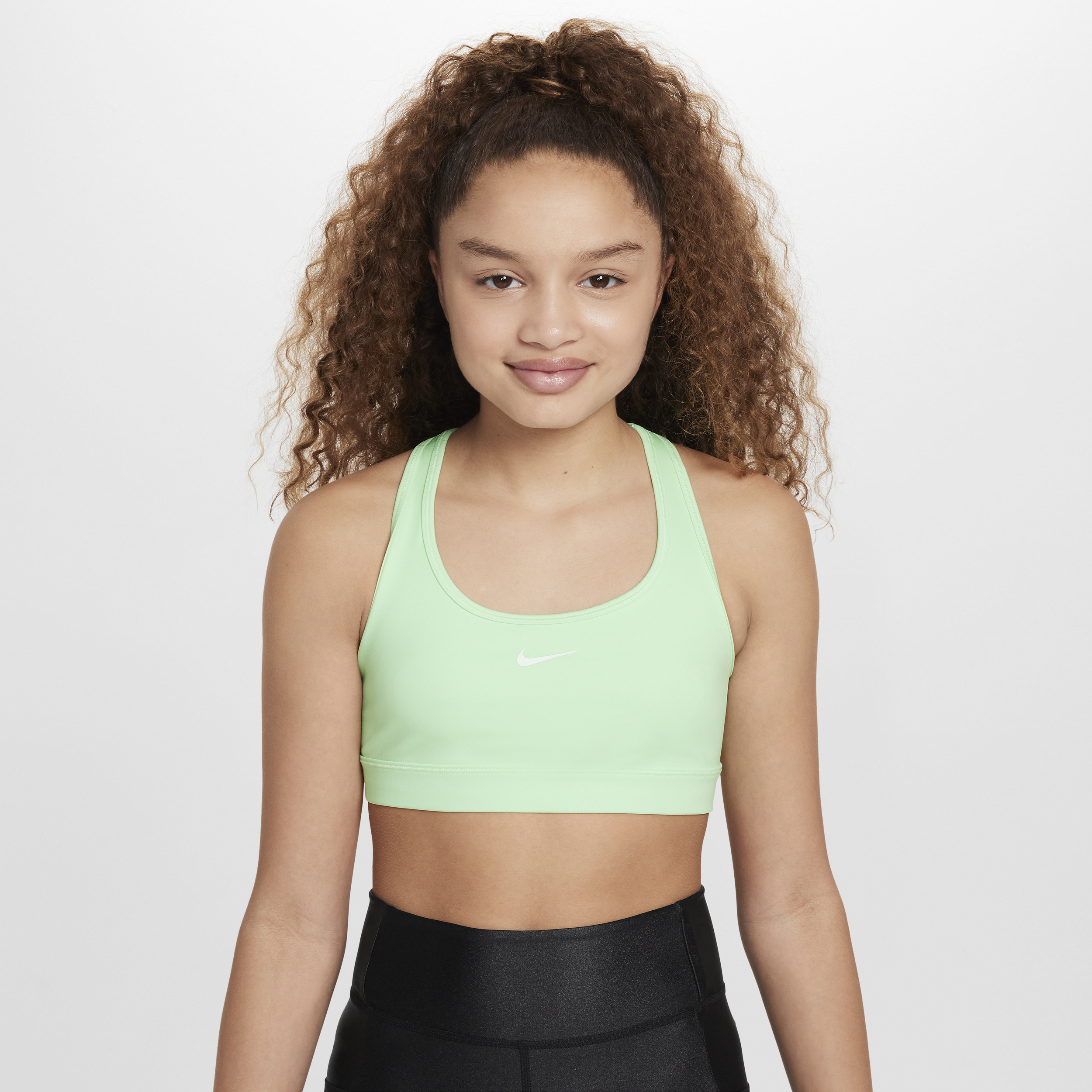 Shop Nike Swoosh Big Kids' (girls') Sports Bra In Green