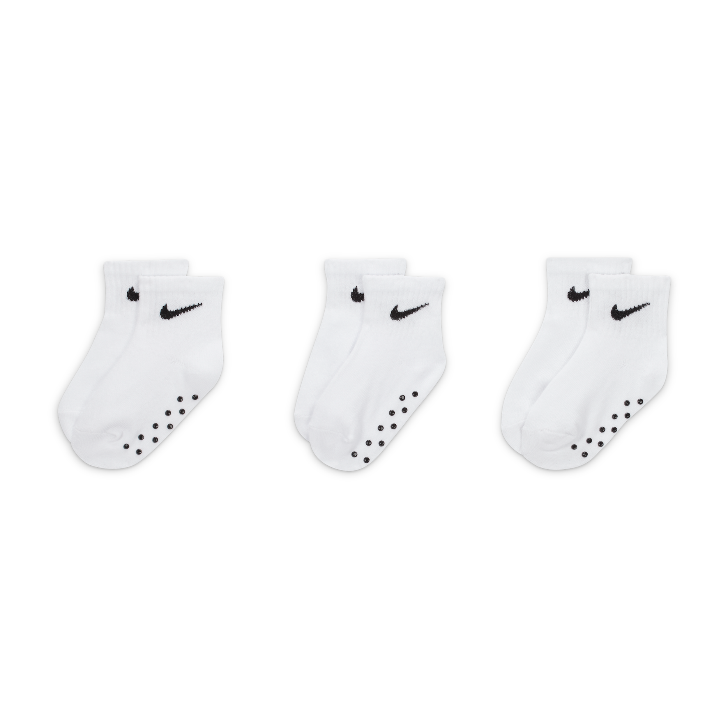Nike Baby Core Swoosh Gripper Socks (3 Pairs) in White | MN0053-F00