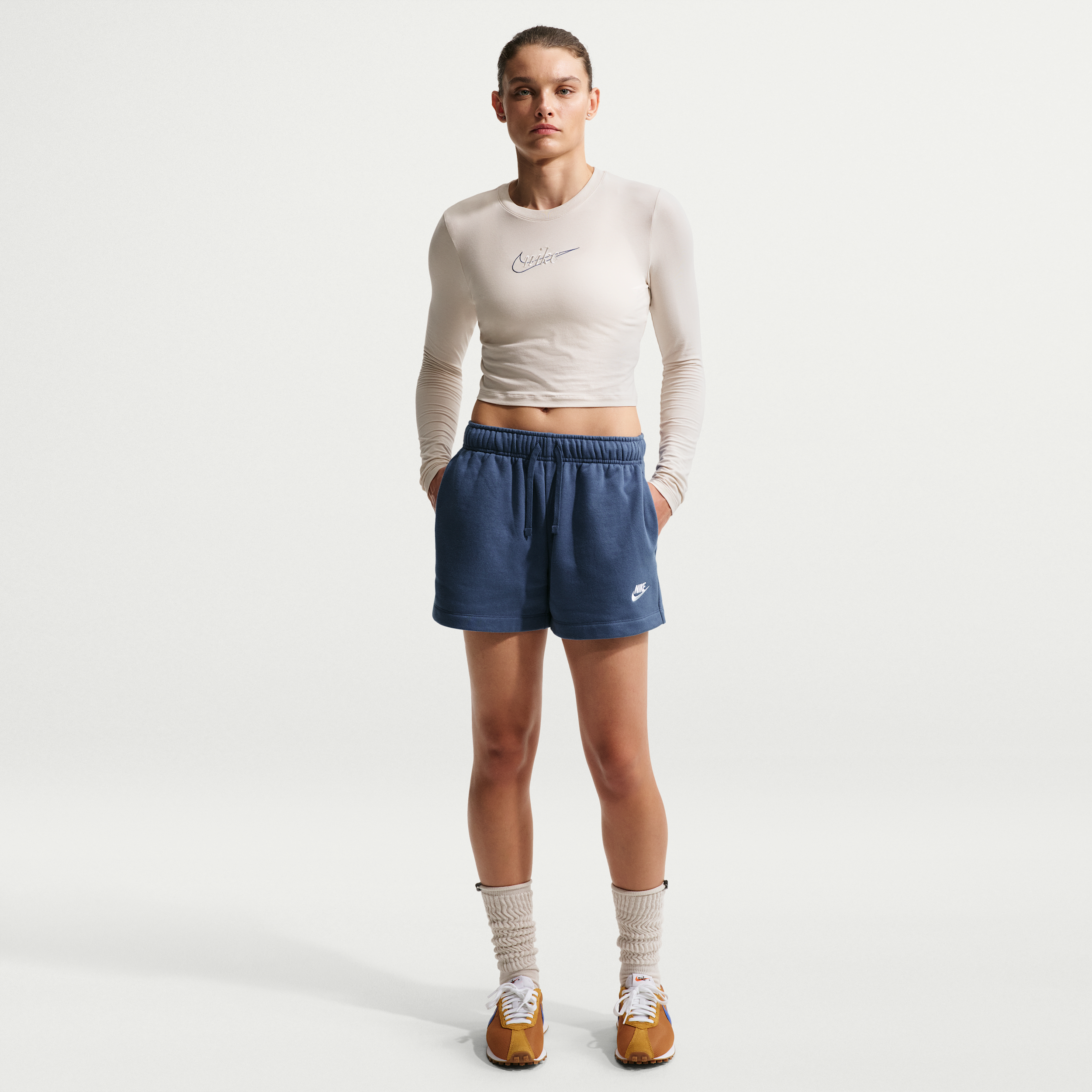 Women's Nike Sportswear Club Fleece Mid-Rise Shorts in Blue | DQ5802-461