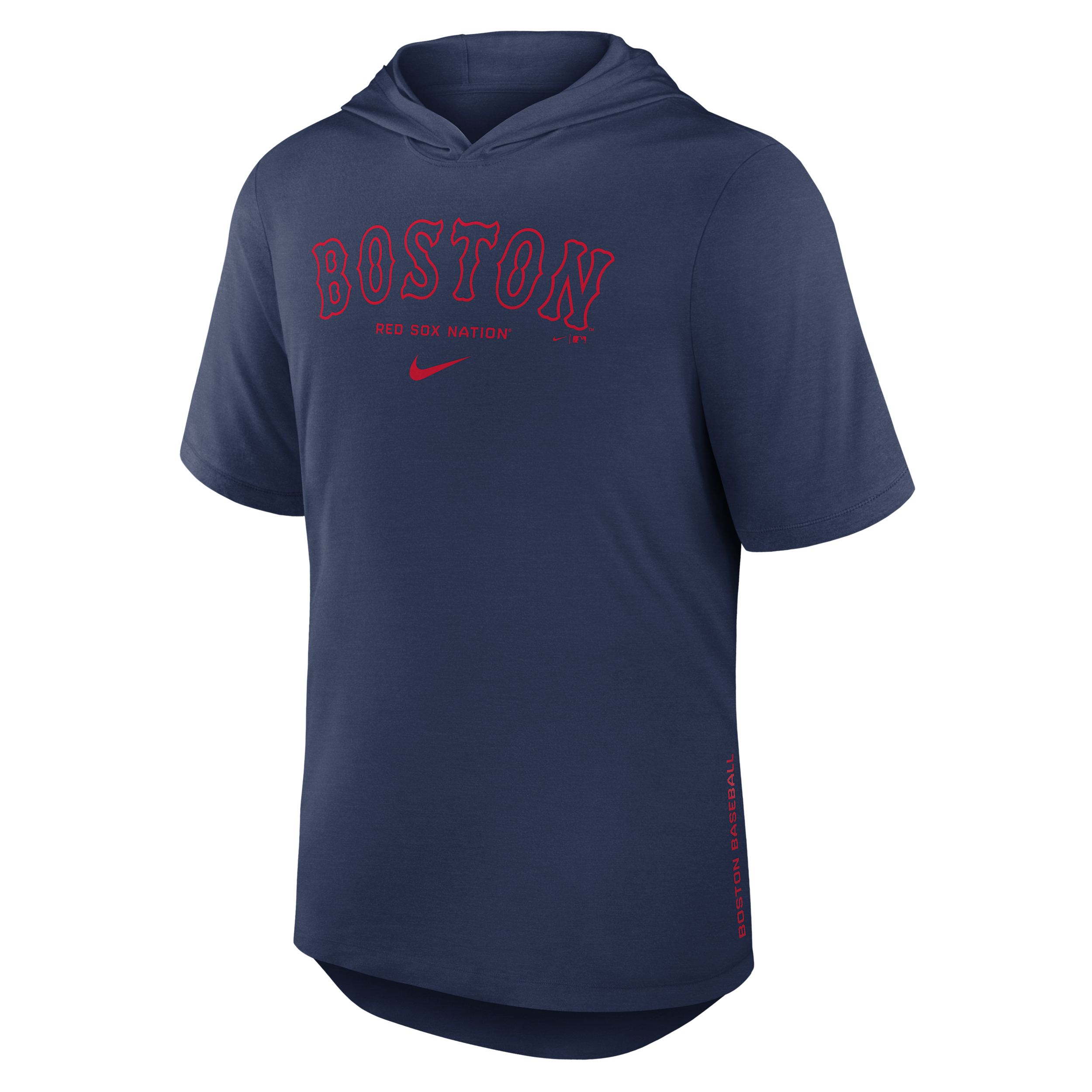 Boston Red Sox Arched Wordmark Nike Men's Dri-FIT MLB Hooded T-Shirt in Blue | 03NB44BBQ-6XV