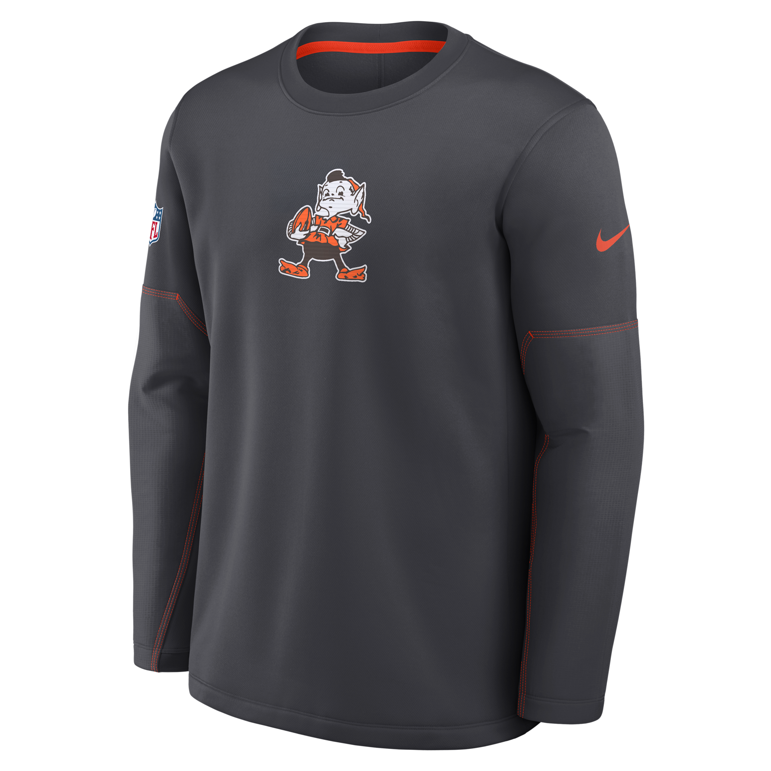 Nike Men's Charcoal Cleveland Browns Sideline Coaches Team Present Midweight Therma-fit Sweatshirt - Charcoal, Orange