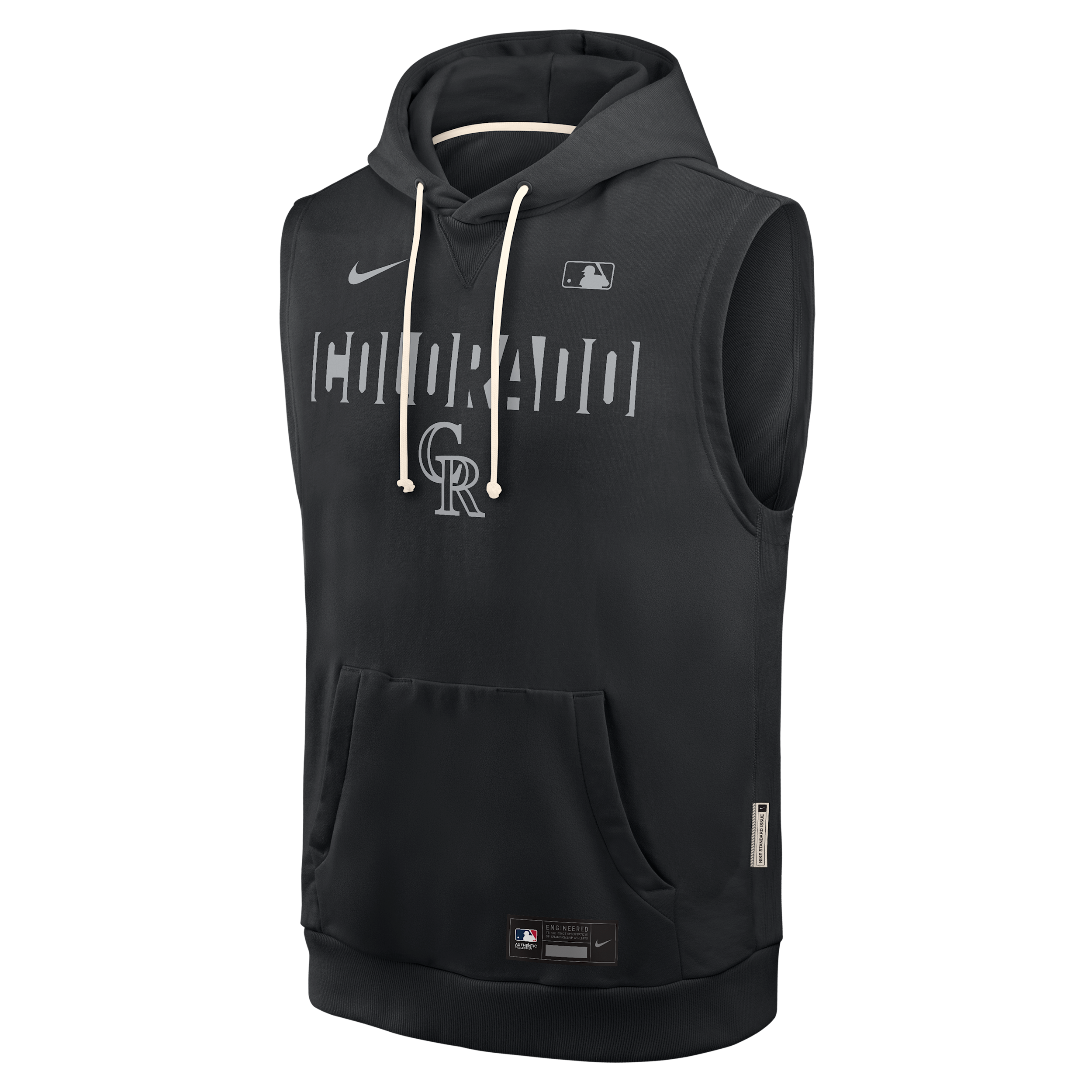 Colorado Rockies Authentic Collection Standard Issue Nike Men's Dri-FIT MLB Sleeveless Pullover Hoodie in Black | 03B400ADNV-4T2