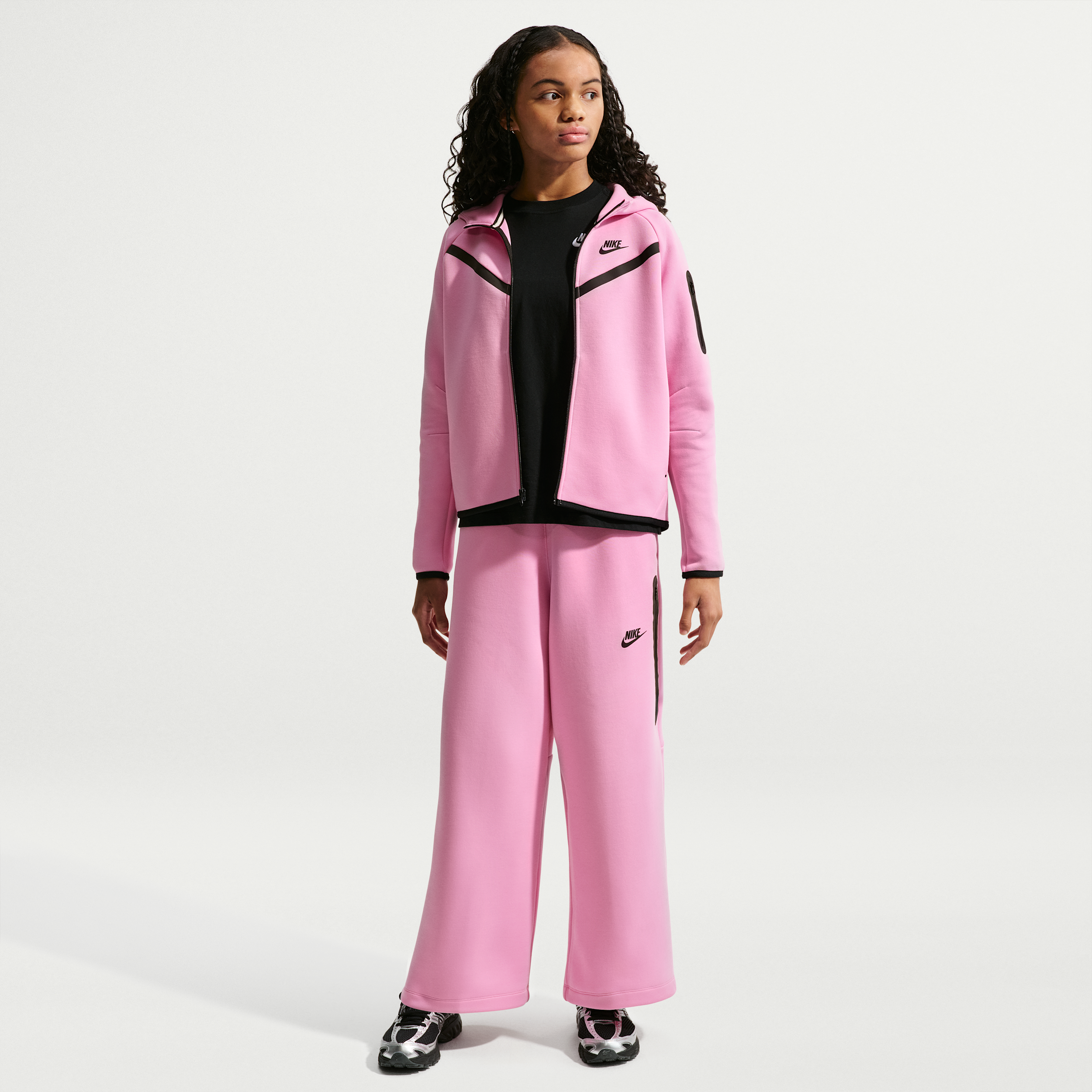 Nike Girls Big Kids Sportswear Tech Fleece Wide-Leg Pants in Pink Rise Size: XS