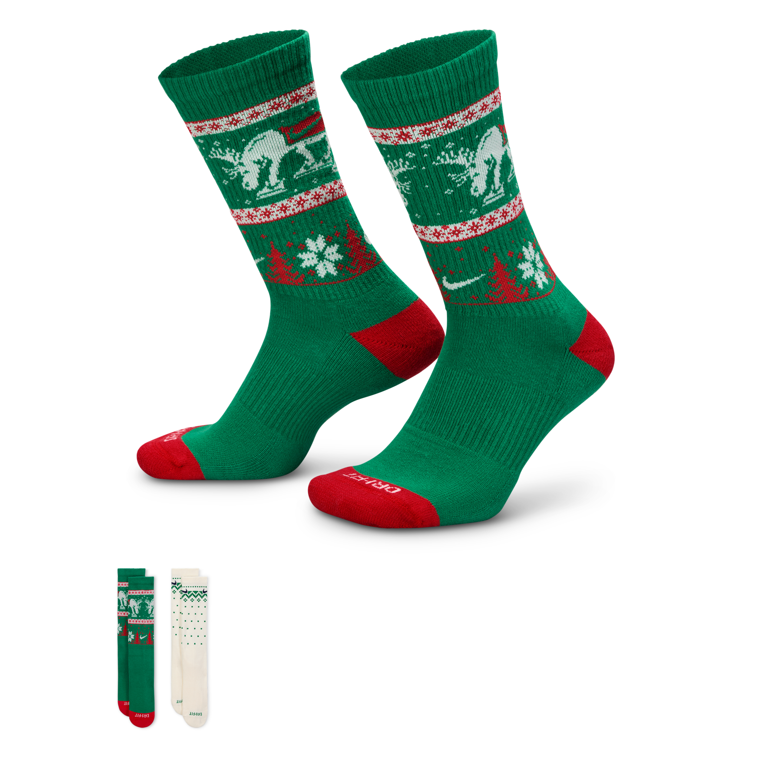 Nike Unisex Everyday Plus Cushioned Winter Wonderland Crew Socks (2 Pairs) In Green