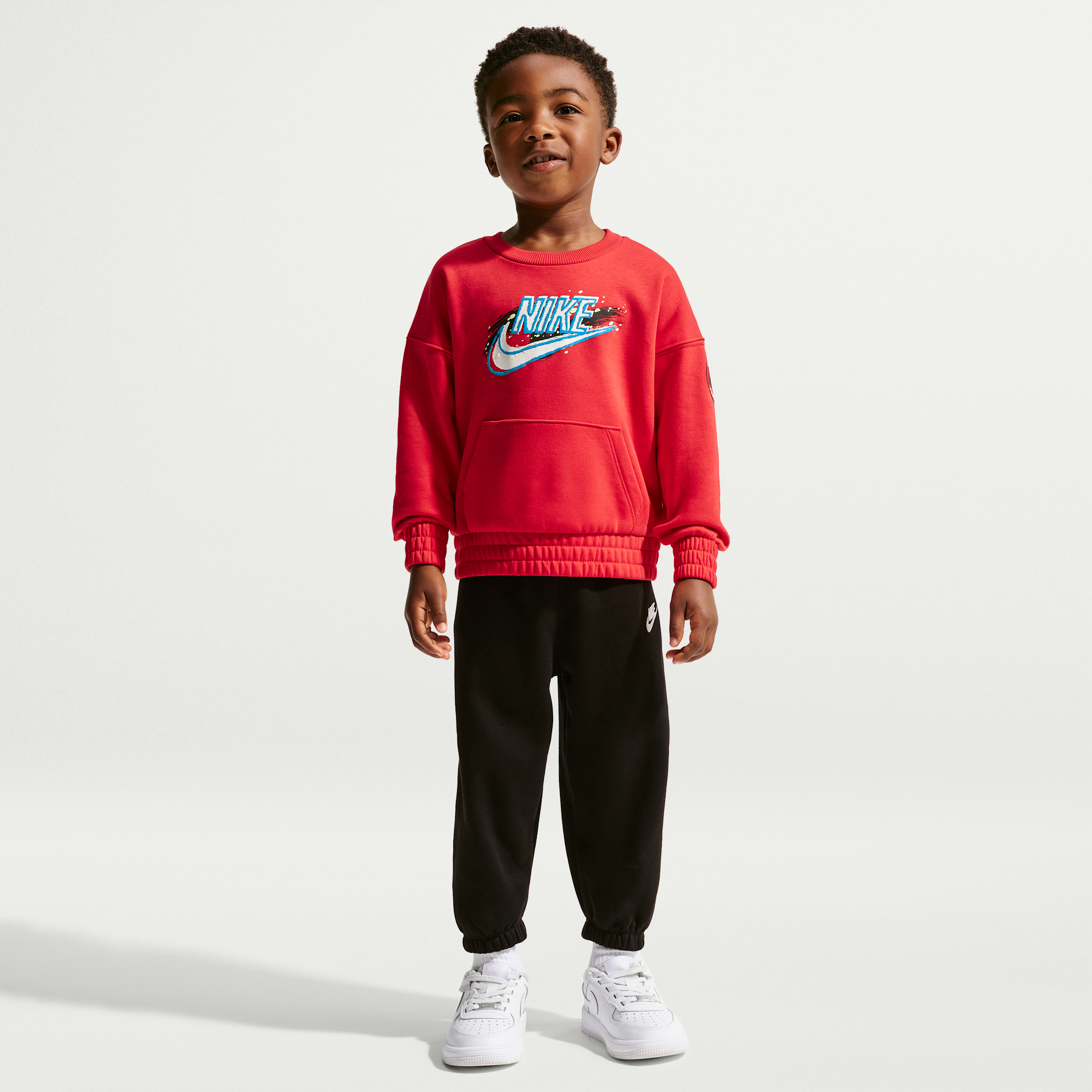 Nike Toddler Boys' 2T-4T Snow Motion Long-Sleeve Crewneck Fleece Top and Pants, 2-Piece Set - Black/Red