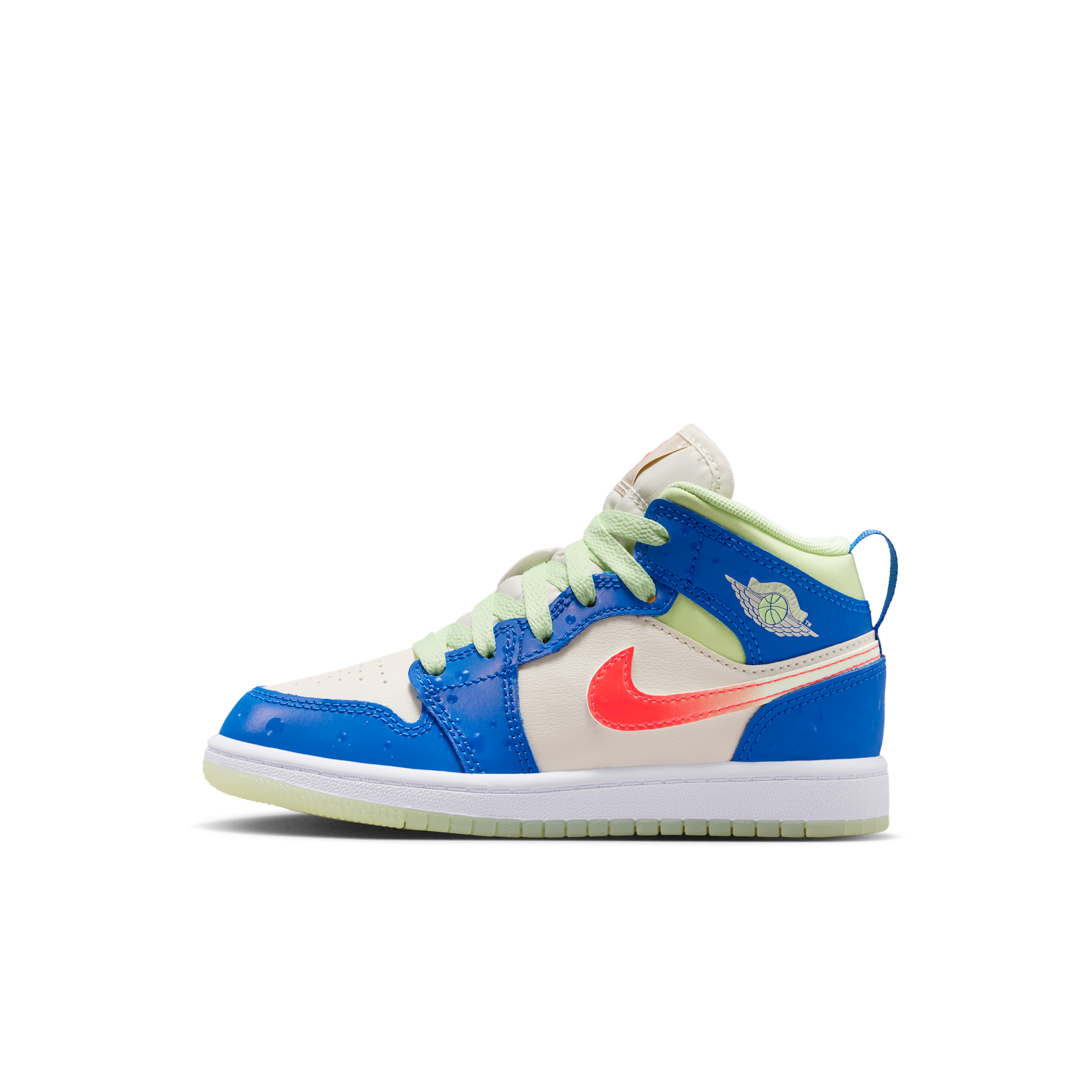 Jordan Kids' Preschool Air Jordan 1 Mid SE Basketball Shoes, Size 3, Game Royal/Pale Ivory-Barely Volt-Infrared 23-White