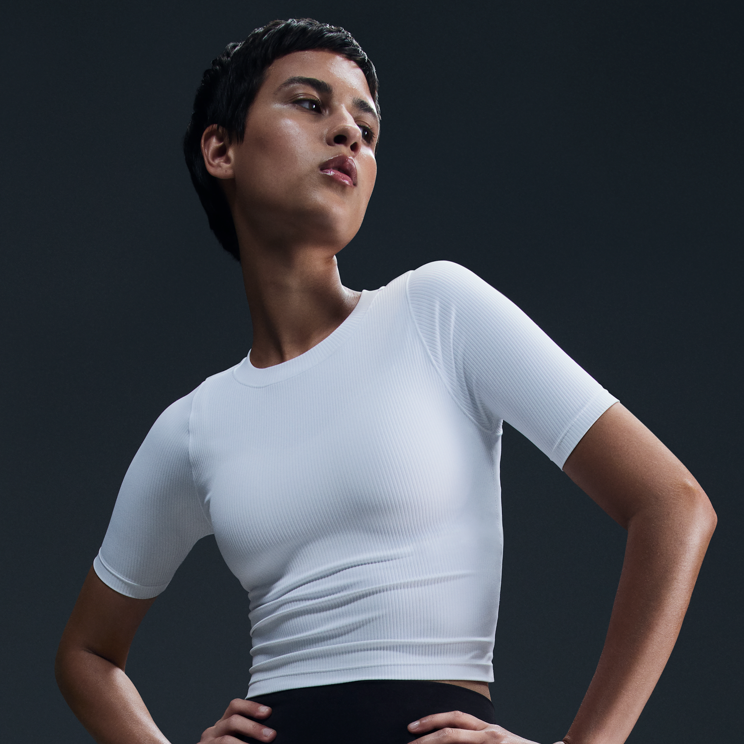 Nike Women's Zenvy Rib Dri-fit Short-sleeve Top In White