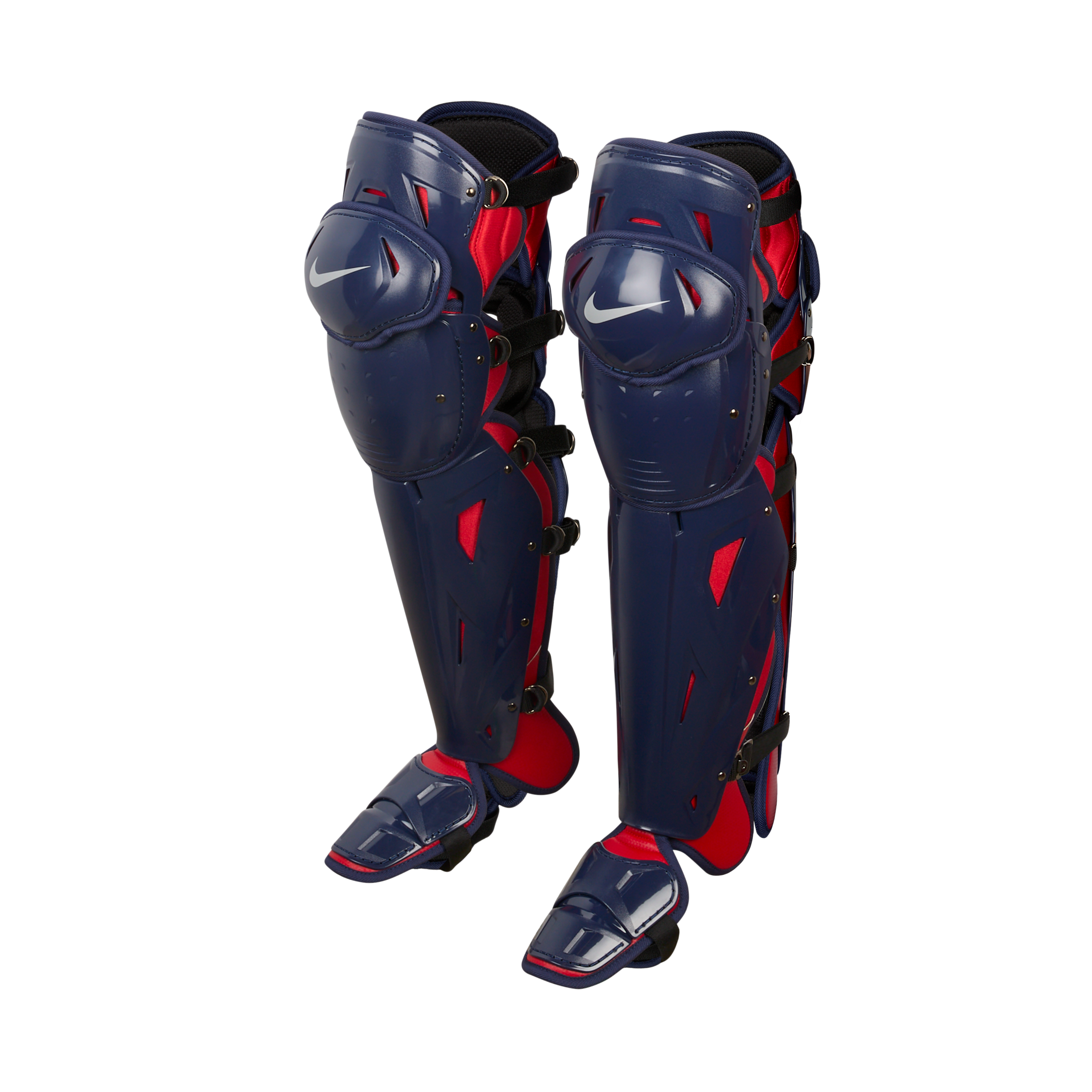 Nike Diamond Elite Catcher's Leg Guards, Men's, Navy/Red/Silver