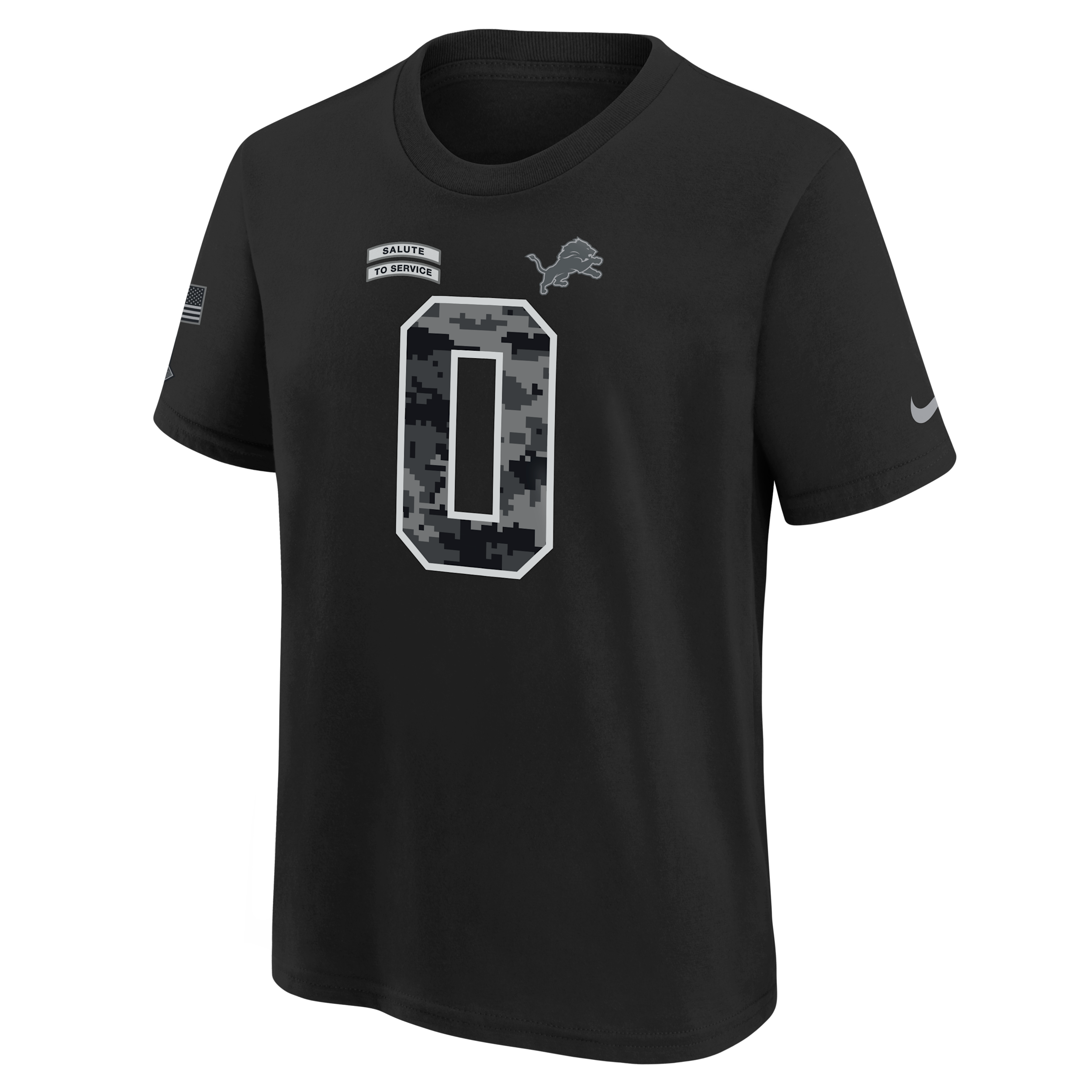 Nike Big Boys' and Girls' Jahmyr Gibbs Black Detroit Lions 2026 Salute to Service Name & Number T-Shirt - Black