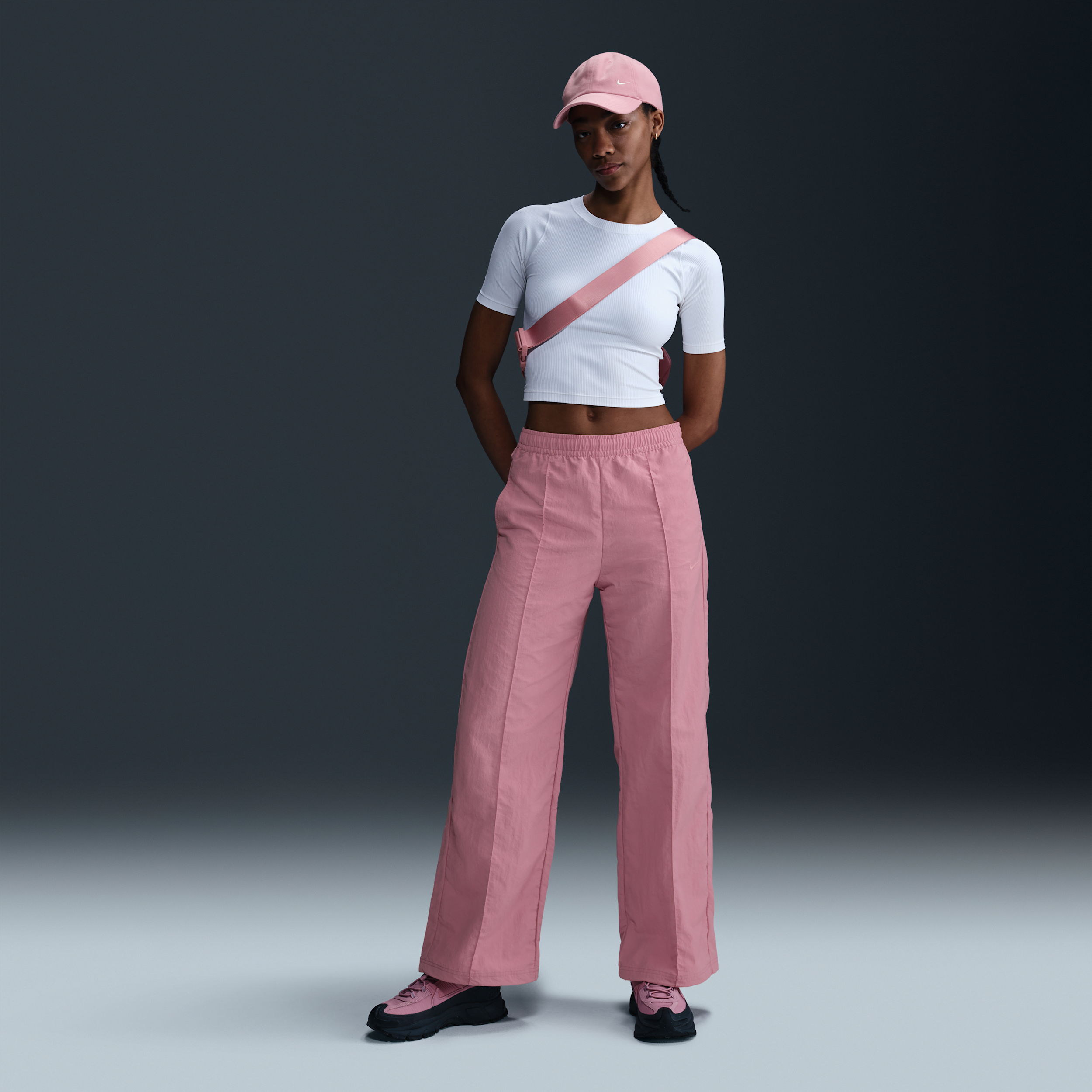 Nike Sportswear Everything Wovens Mid-rise Open-hem Pants In Pink