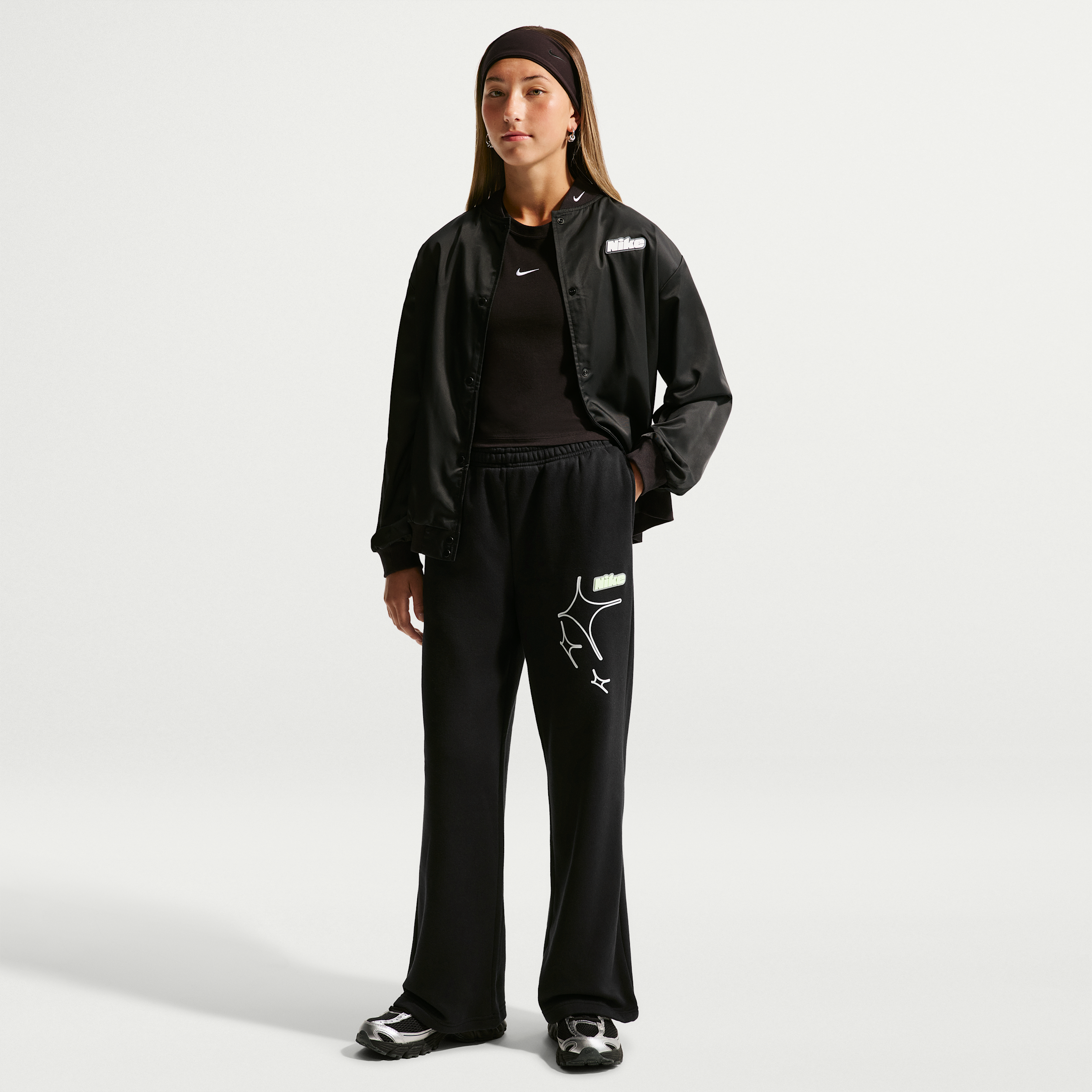 Nike Sportswear Studio Big Kids' (Girls') Open-Hem Pants in Black | IO1697-010