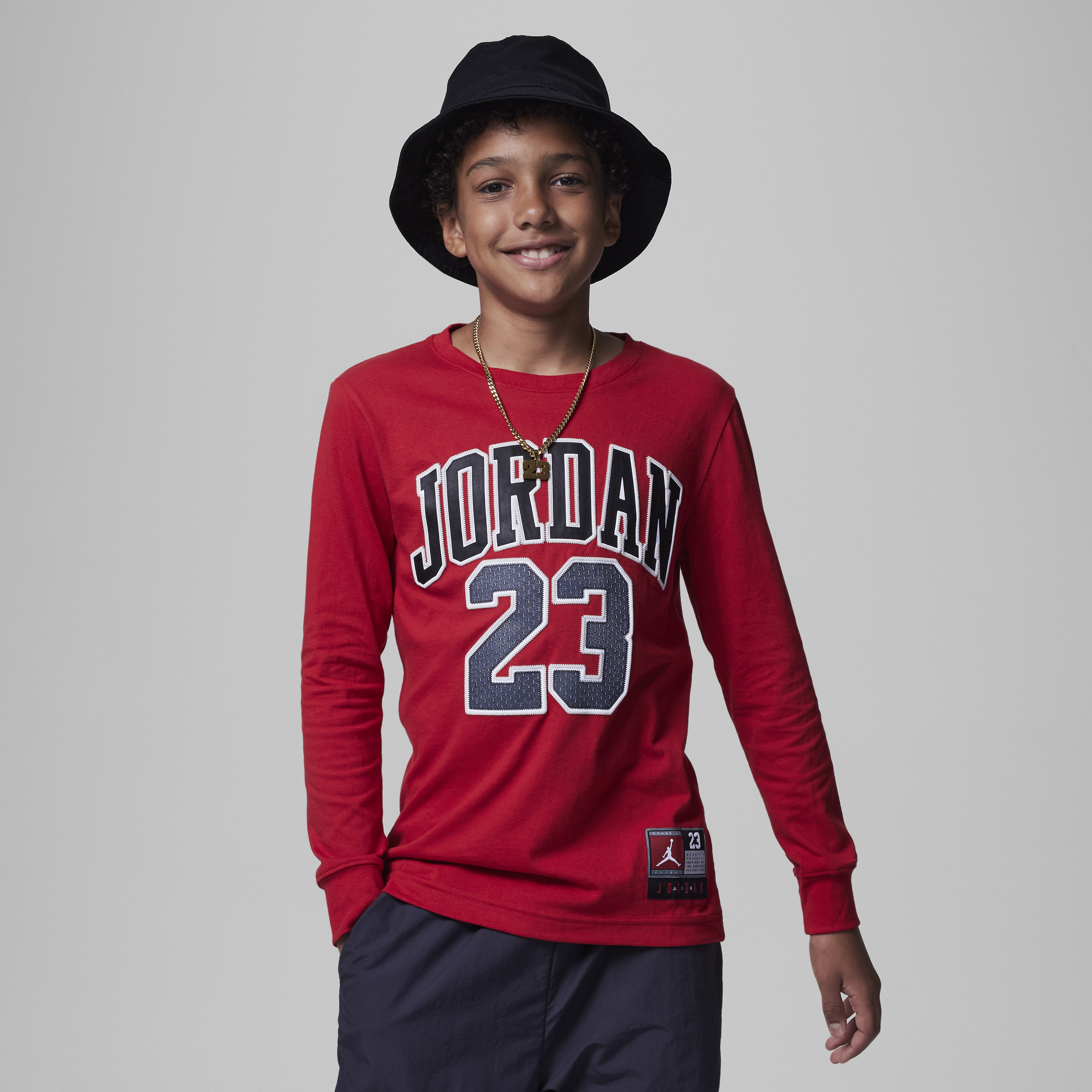 Jordan Practice Flight Long Sleeve Tee Big Kids T-shirt In Red