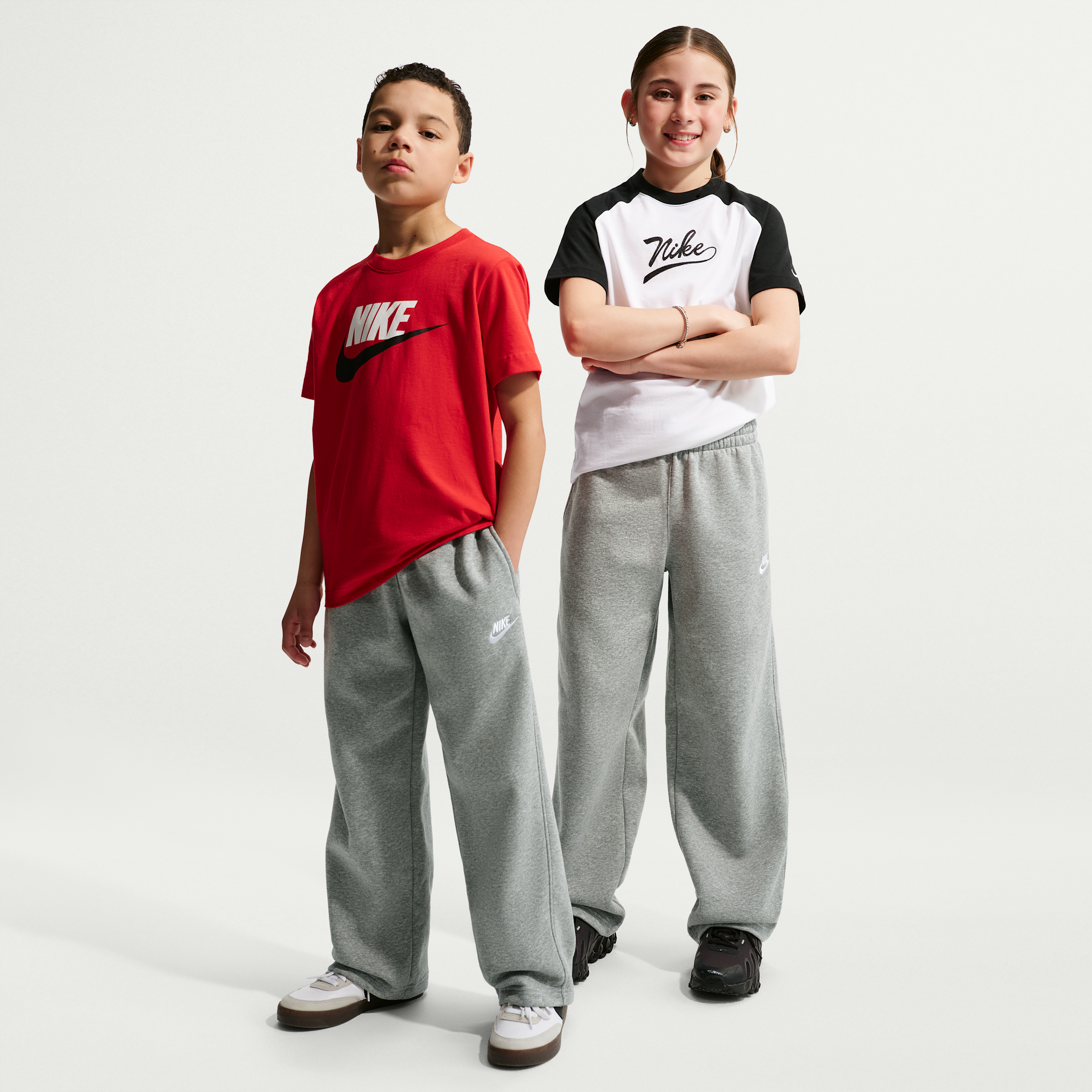 Nike Kids' Sportswear Loose Open Hem Pant, XS, Dk Grey Heather/White