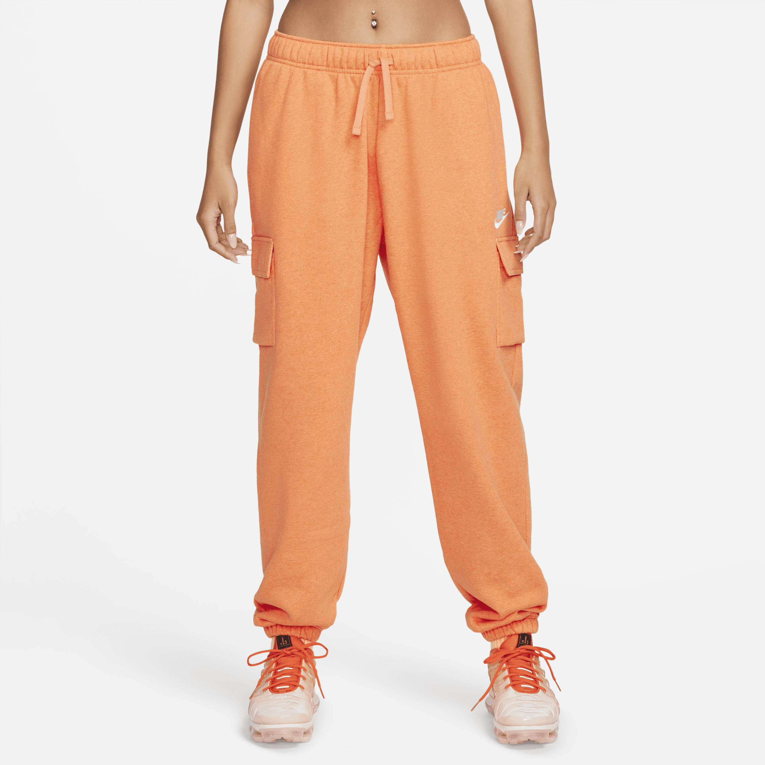 Nike Women's  Sportswear Club Fleece Mid-rise Oversized Cargo Sweatpants In Orange