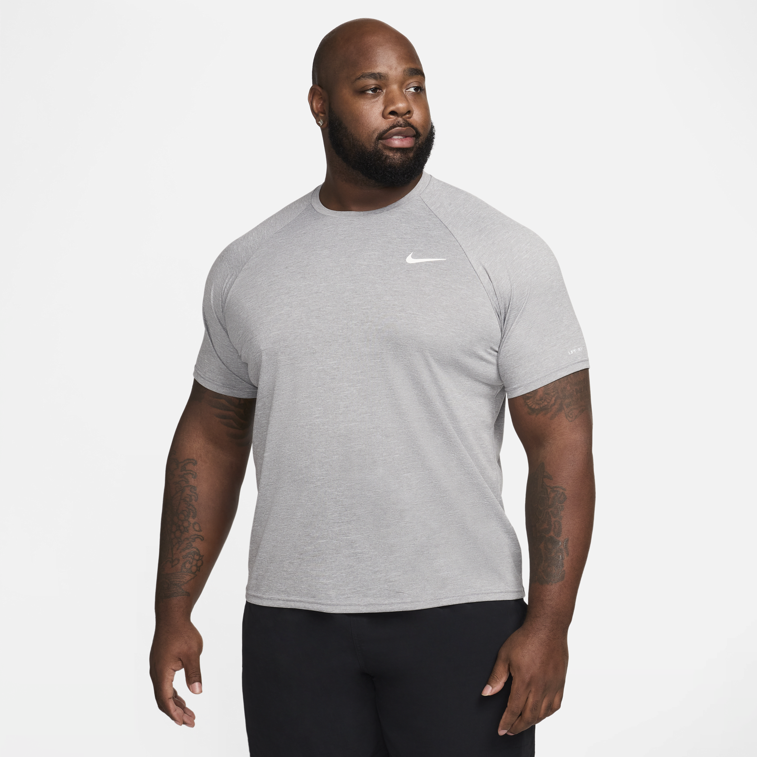Nike Men's Swim Hydroguard Essential Dri-FIT UV Short Sleeve Top (Big & Tall) in Grey | NESSA703-090