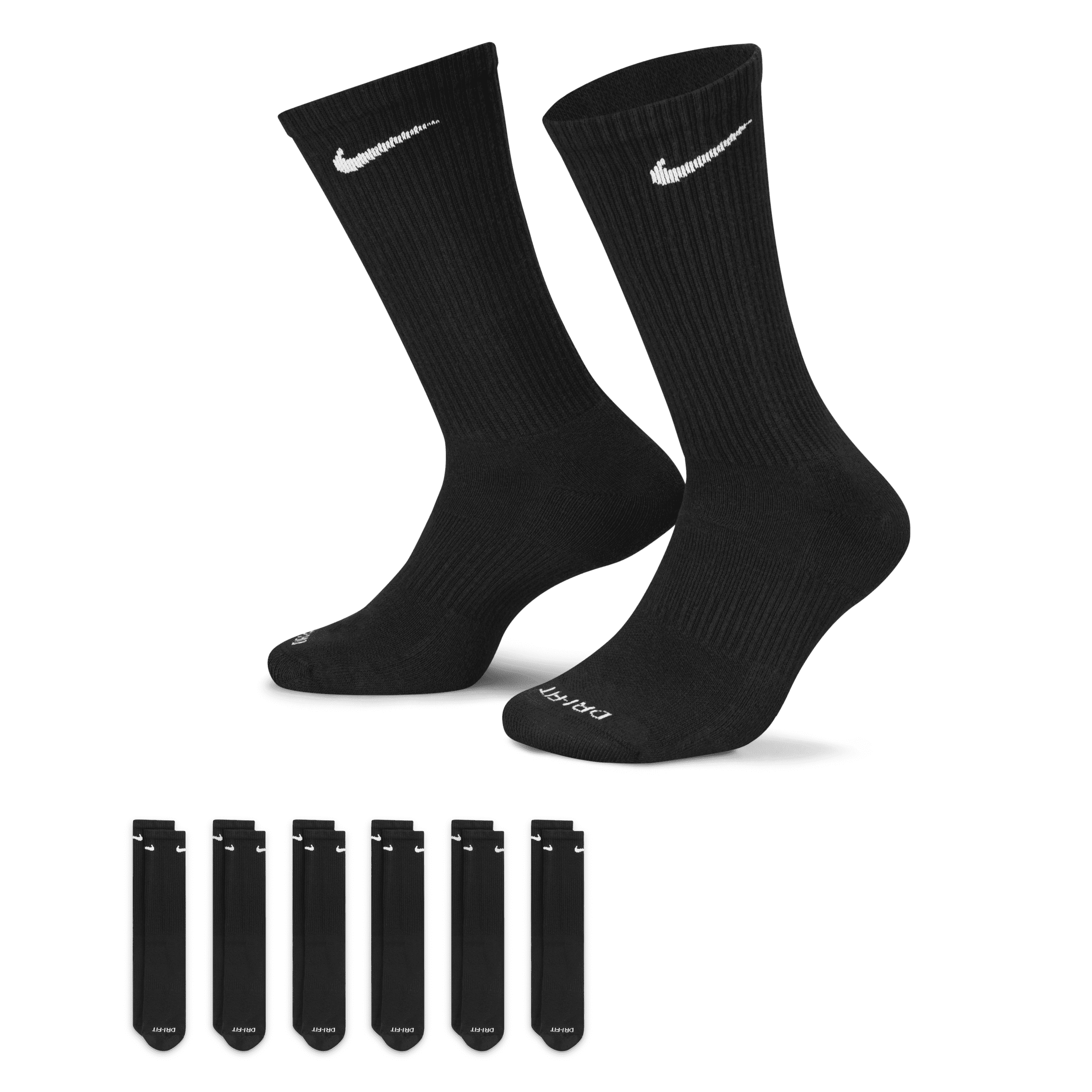 Nike Men's Everyday Plus Cushioned Training Crew Socks (6 Pairs) in Black, Size: Medium | SX6897-010