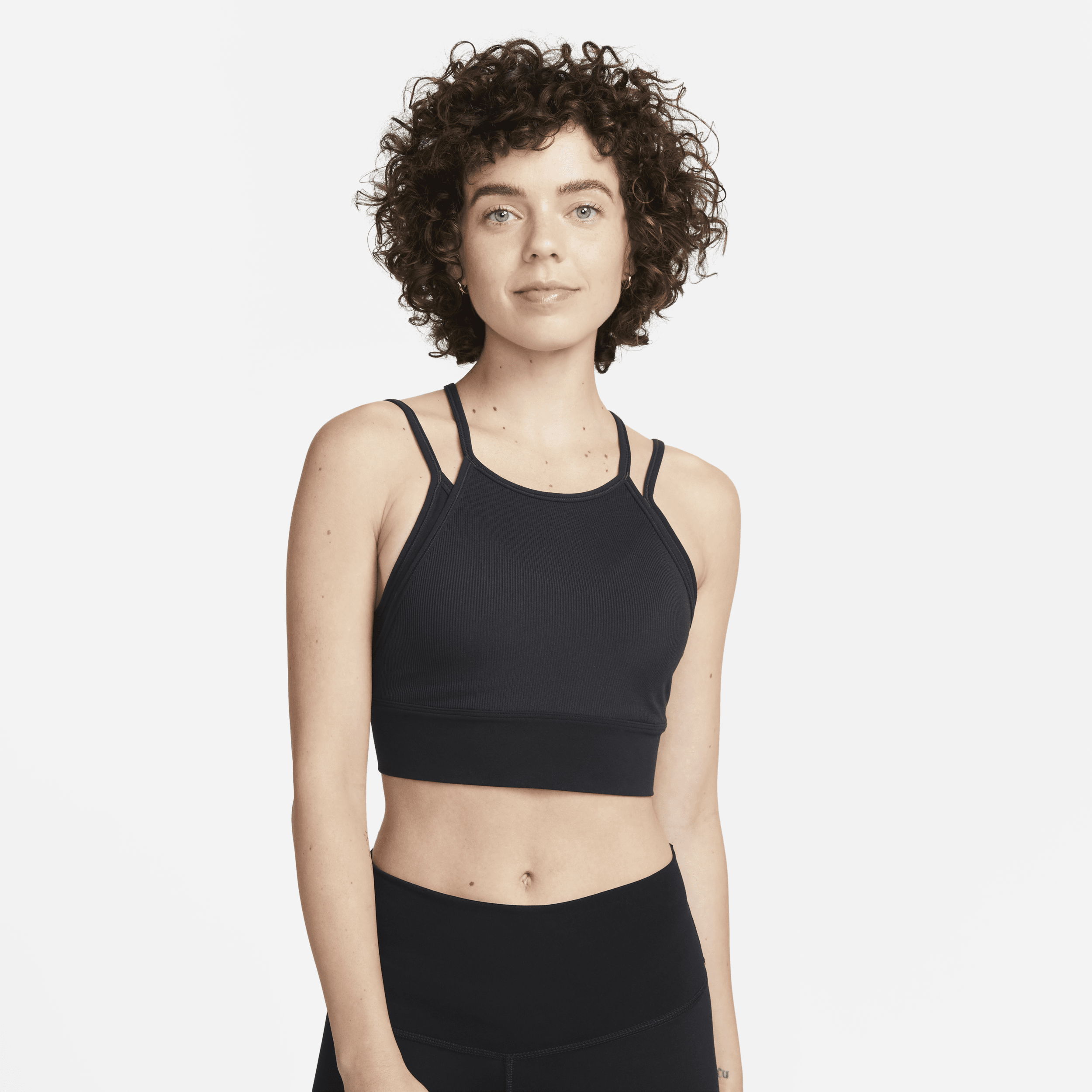 Shop Nike Women's Indy Strappy Light-support Padded Ribbed Longline Sports Bra In Black