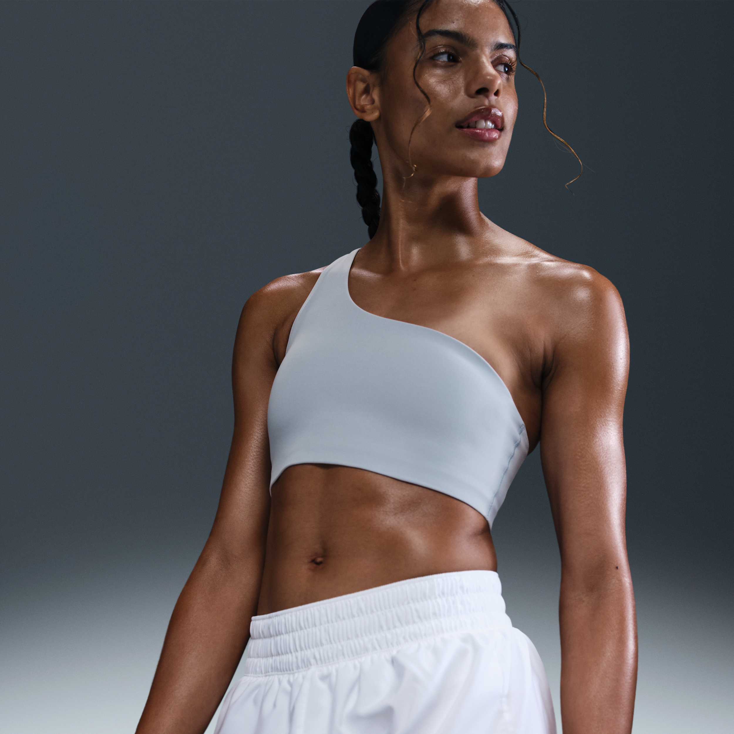 Shop Nike Women's Zenvy Asymmetrical Light-support Padded Sports Bra In Blue