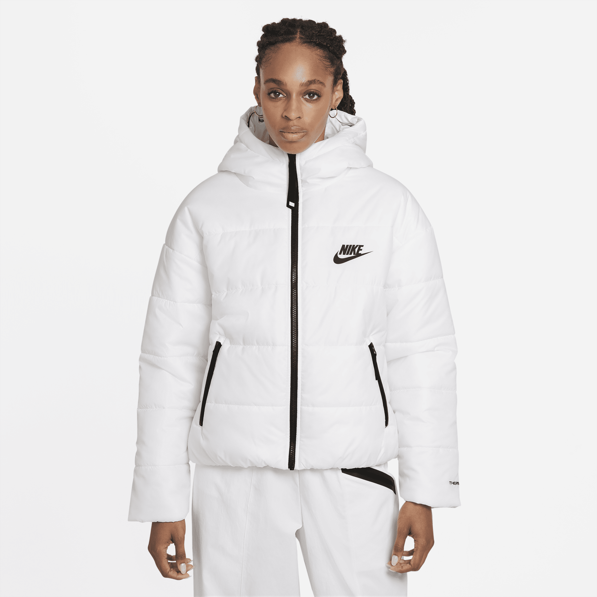 Women's Nike Sportswear Therma-FIT Repel Hooded Jacket in White, Size: Medium | DJ6995-100