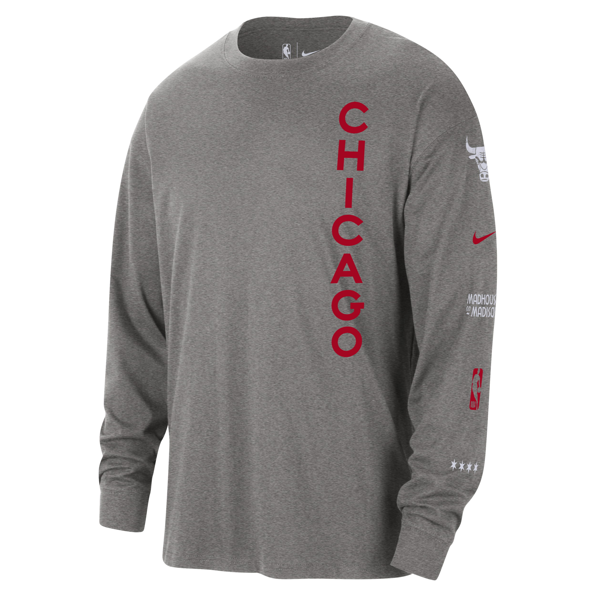Shop Nike Chicago Bulls 2023/24 City Edition  Men's Nba Max90 Long-sleeve T-shirt In Grey