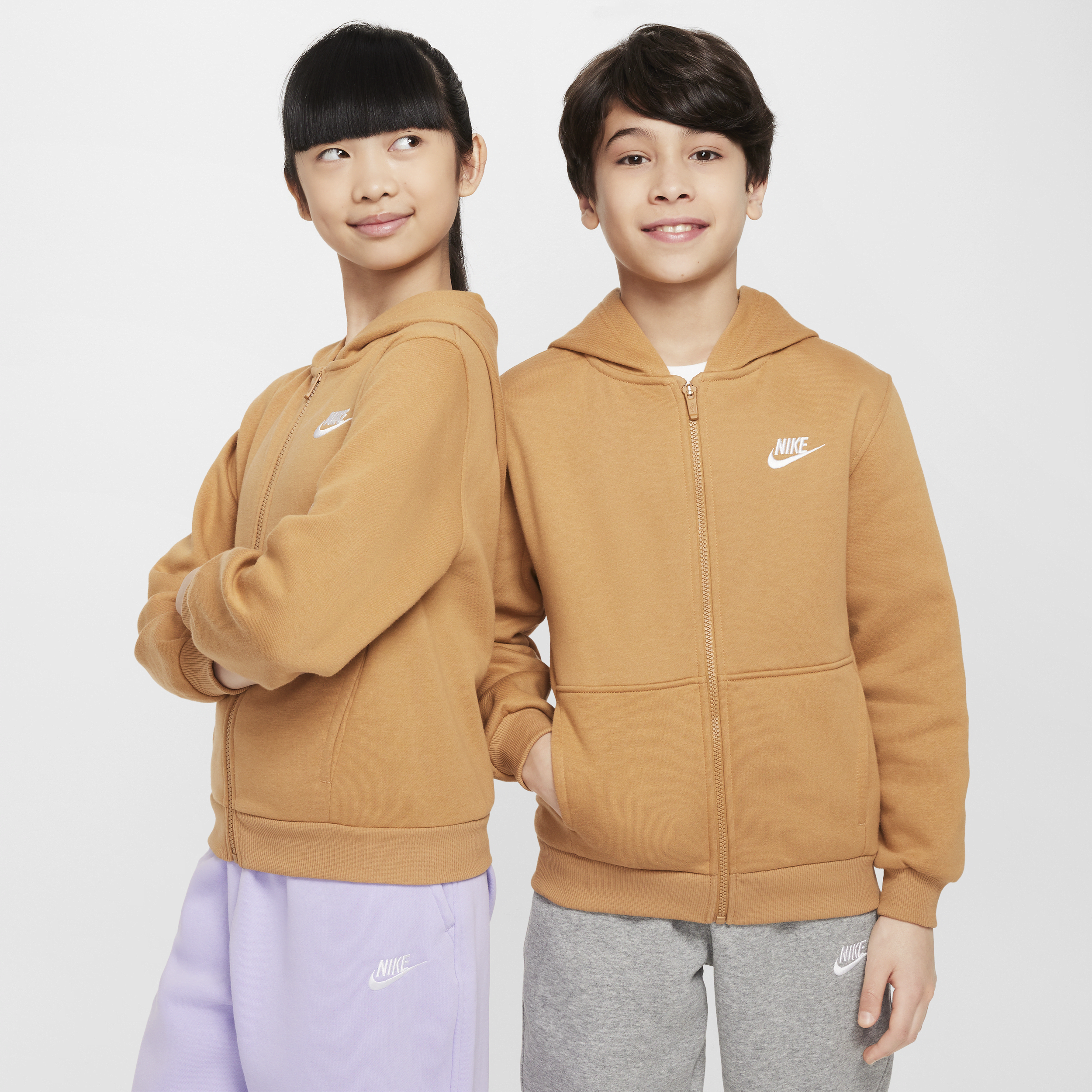 Nike Sportswear Club Fleece Big Kids' Full-zip Hoodie In Brown