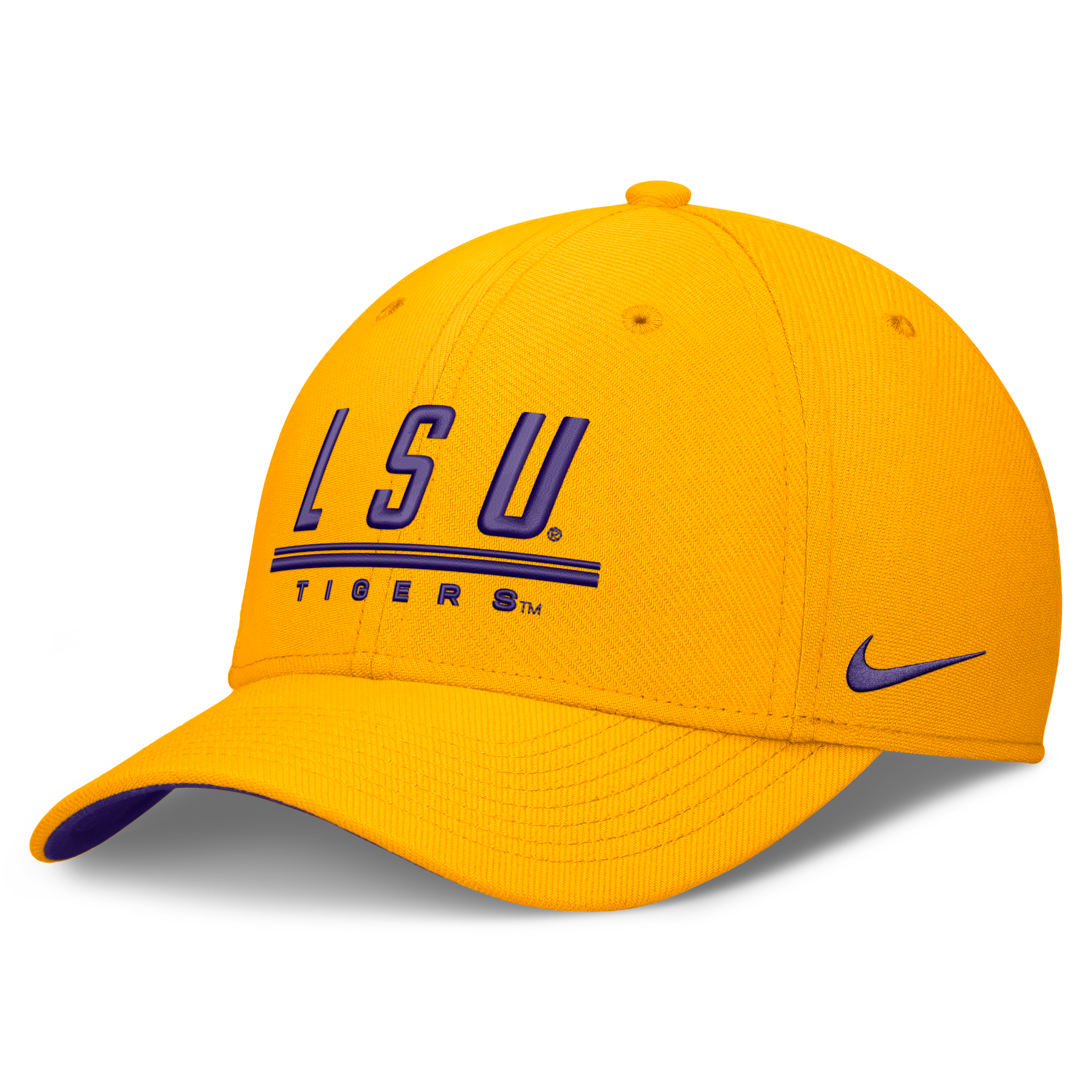 Nike Adult LSU Tigers Gold Rise Swooshflex Dri-Fit Game Day Structured Hat, Men's, L/XL, Yellow