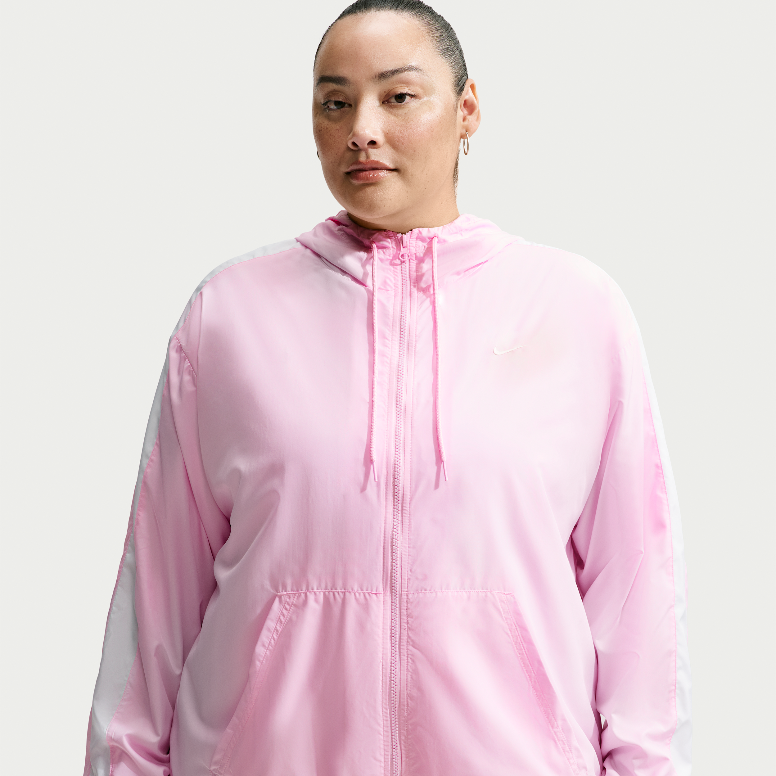 Women's Nike Sportswear Classic Wovens Loose UV Hooded Jacket (Plus Size) in Pink | FV6300-663