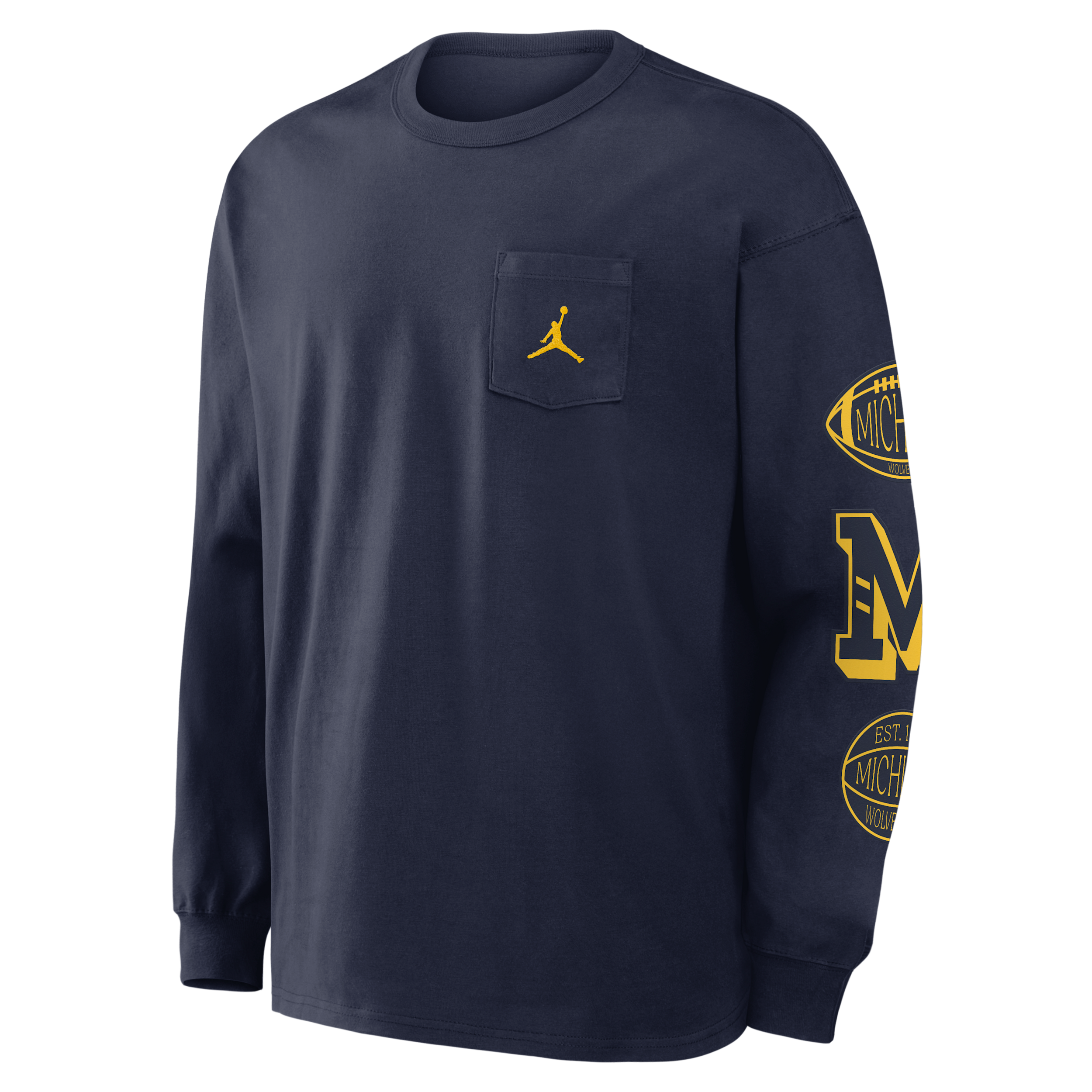 Men's Michigan Academic Max90 Pocket Jordan Brand College Long-Sleeve T-Shirt in Blue | 0JTA41SMWN-U1K