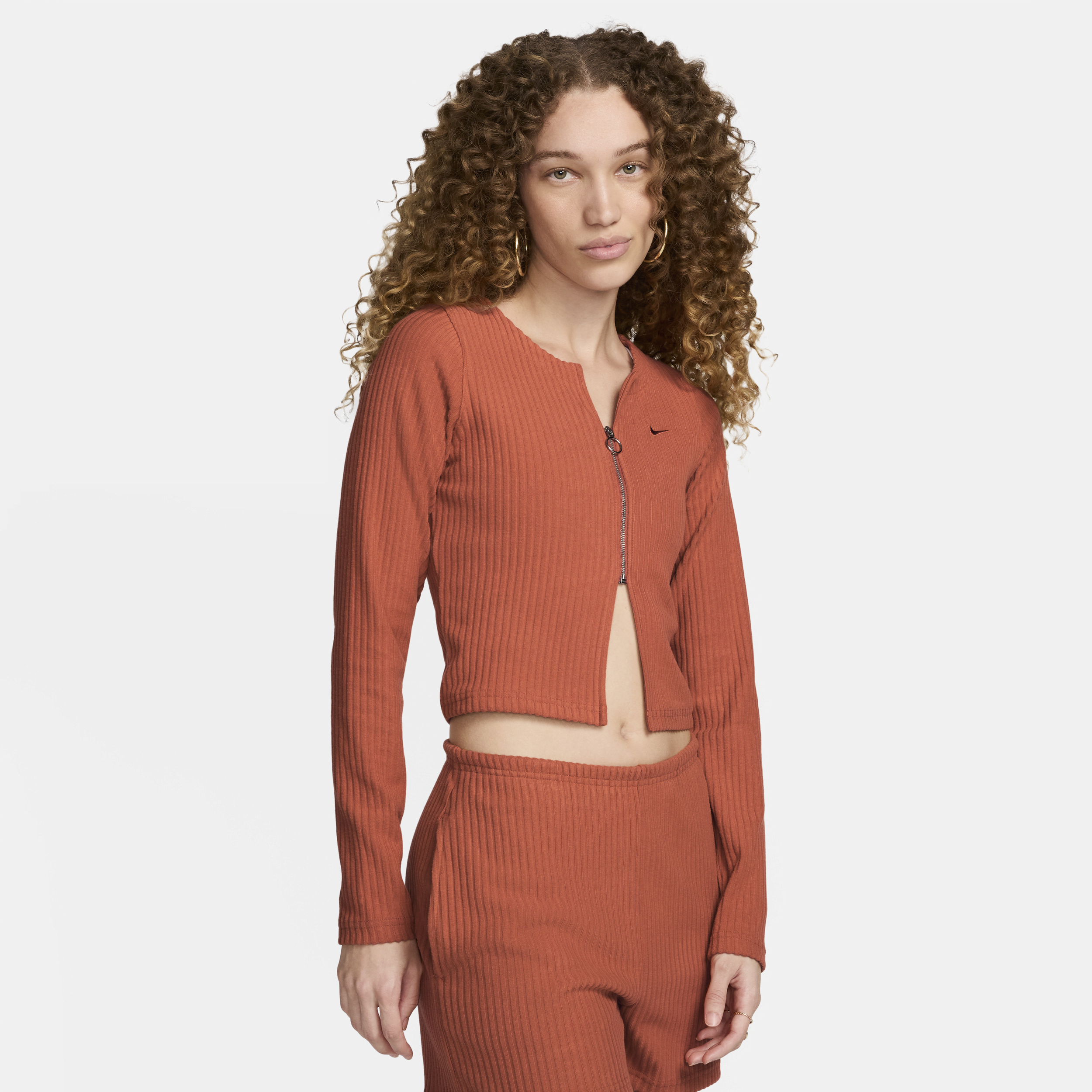 Shop Nike Women's  Sportswear Chill Knit Slim Full-zip Ribbed Cardigan In Orange