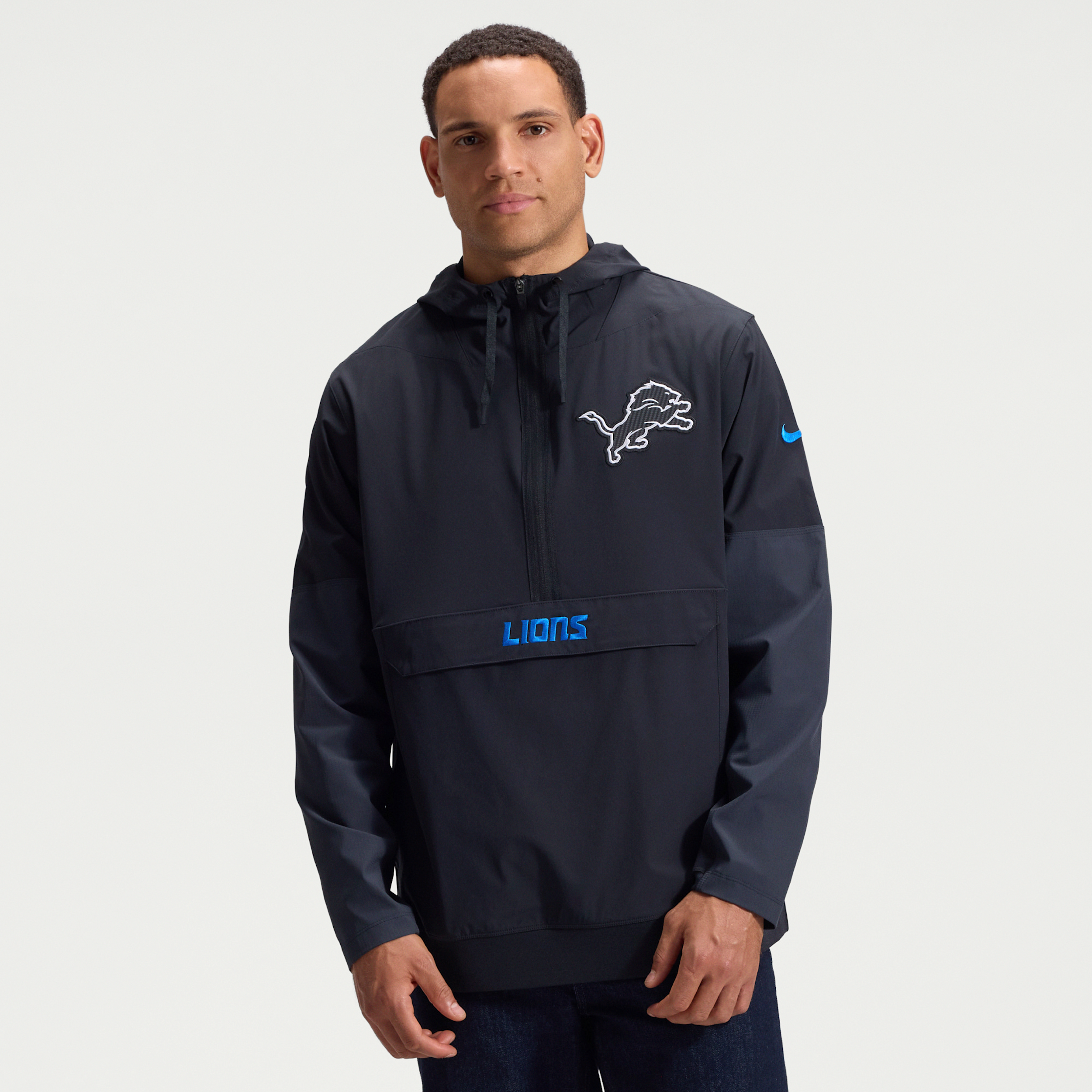 Detroit Lions Rivalries Collection Sideline Anorak Nike Men's NFL 1/2-Zip Hooded Jacket in Black | 03AT912Z9J-W92
