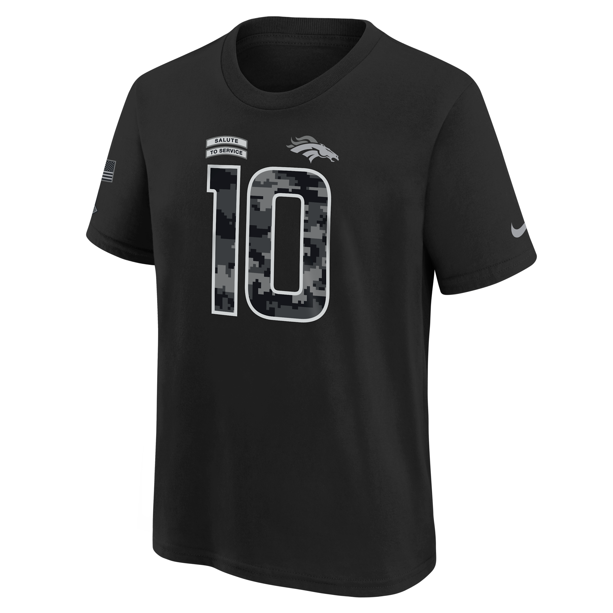 Nike Big Boys' and Girls' Bo Nix Black Denver Broncos 2026 Salute to Service Name & Number T-Shirt - Black