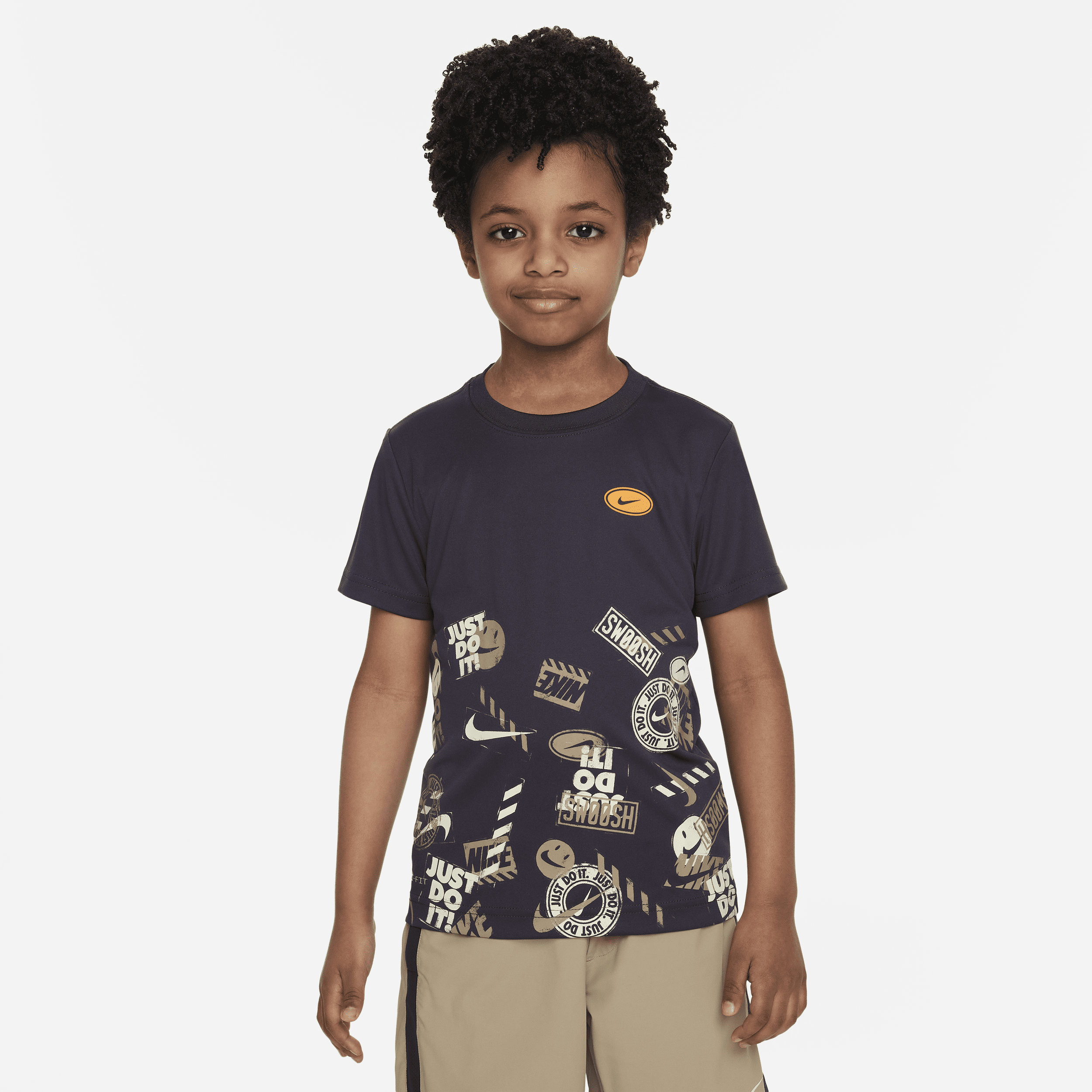 Nike Half Stamp Print Tee Little Kids' Dri-fit T-shirt In Grey