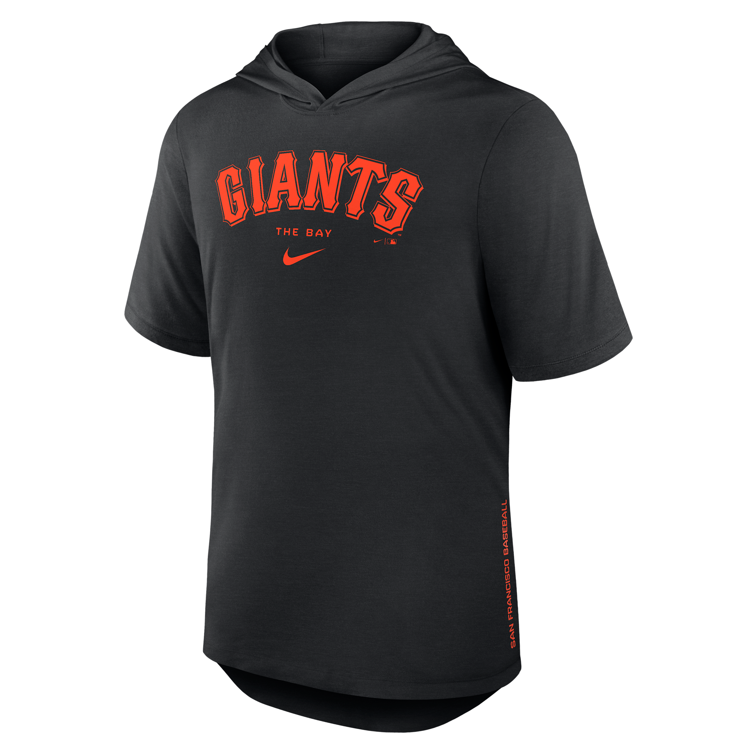 San Francisco Giants Arched Wordmark Nike Men's Dri-FIT MLB Hooded T-Shirt in Black | 03NB00AGIA-6XV