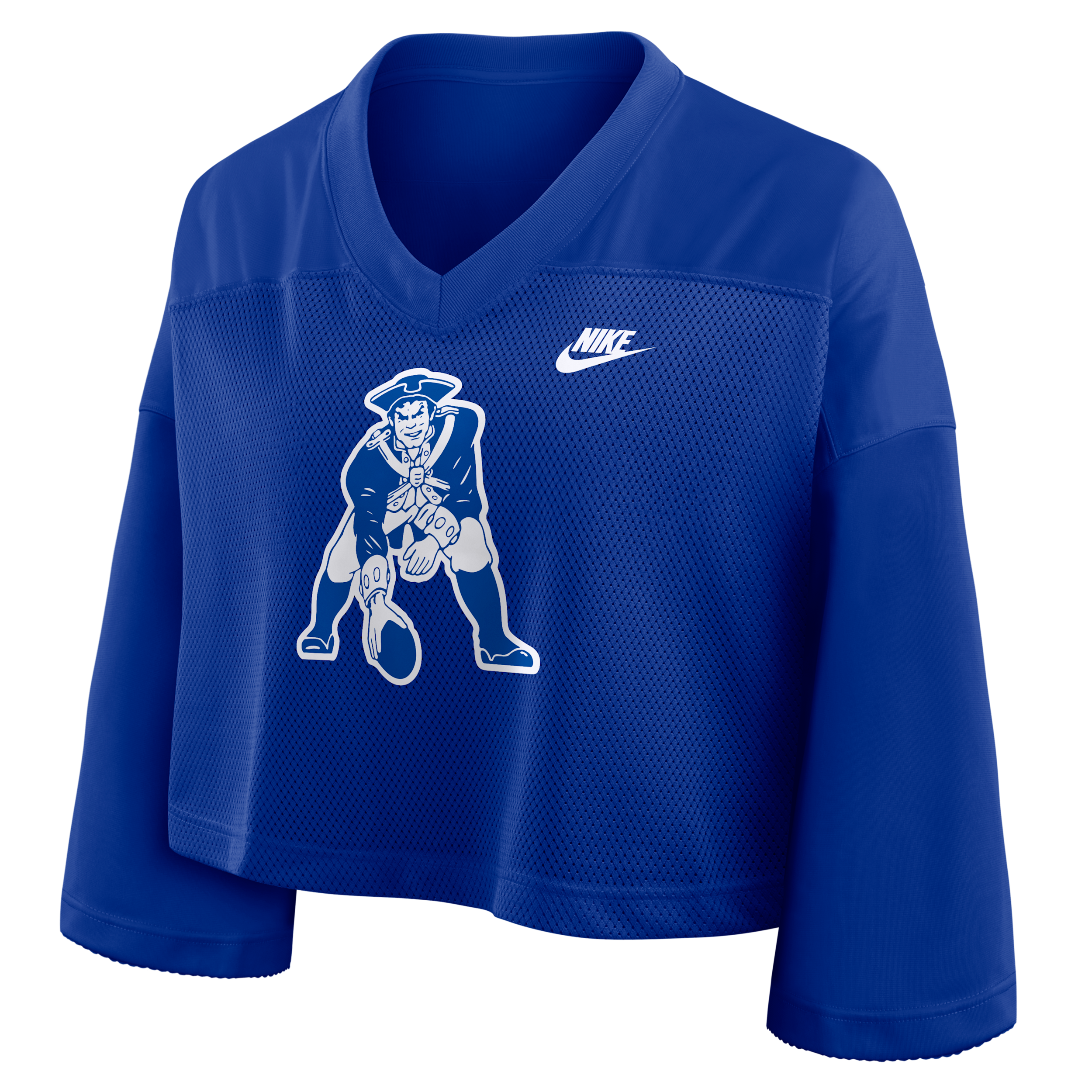 New England Patriots Rewind Fashion Nike Women's Dri-FIT NFL Cropped Jersey in Blue | 03O34DA8KV-7ZM