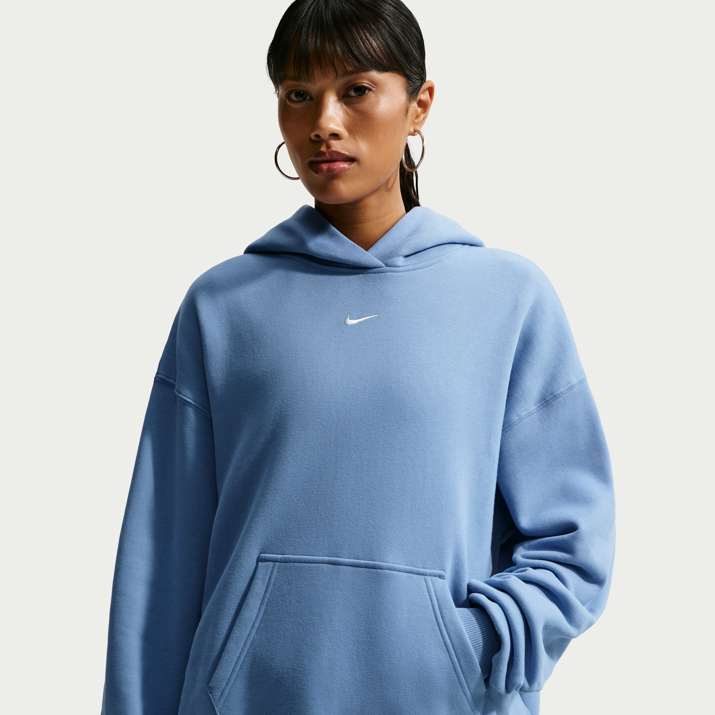 Nike Women's Studio Fleece Medium Weight Oversized Pullover Hoodie in Blue | IM8502-486