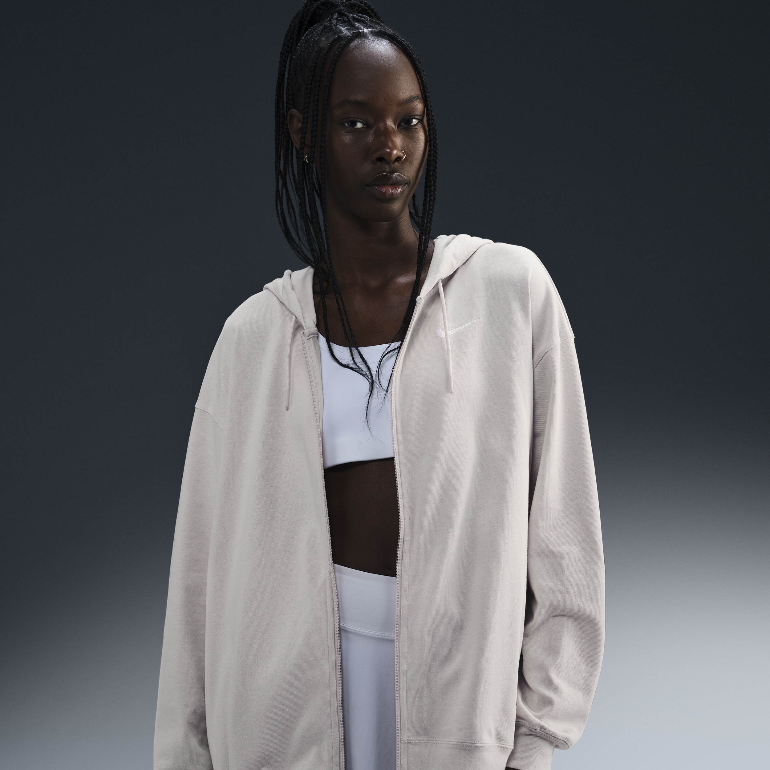 Nike Women's  Sportswear Oversized Jersey Full-zip Hoodie In Brown