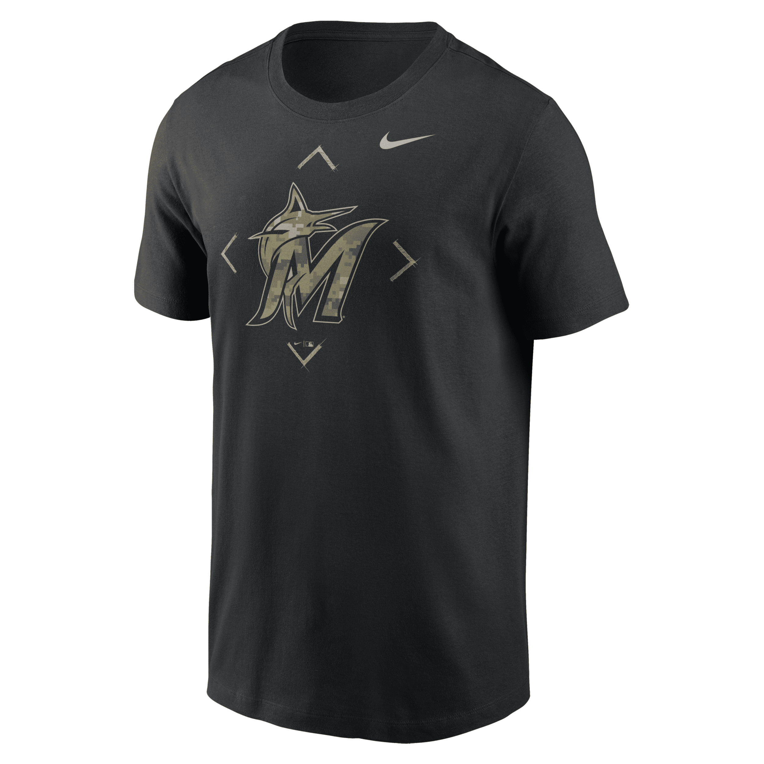 Nike Black Miami Marlins Camo Logo T-shirt In Black