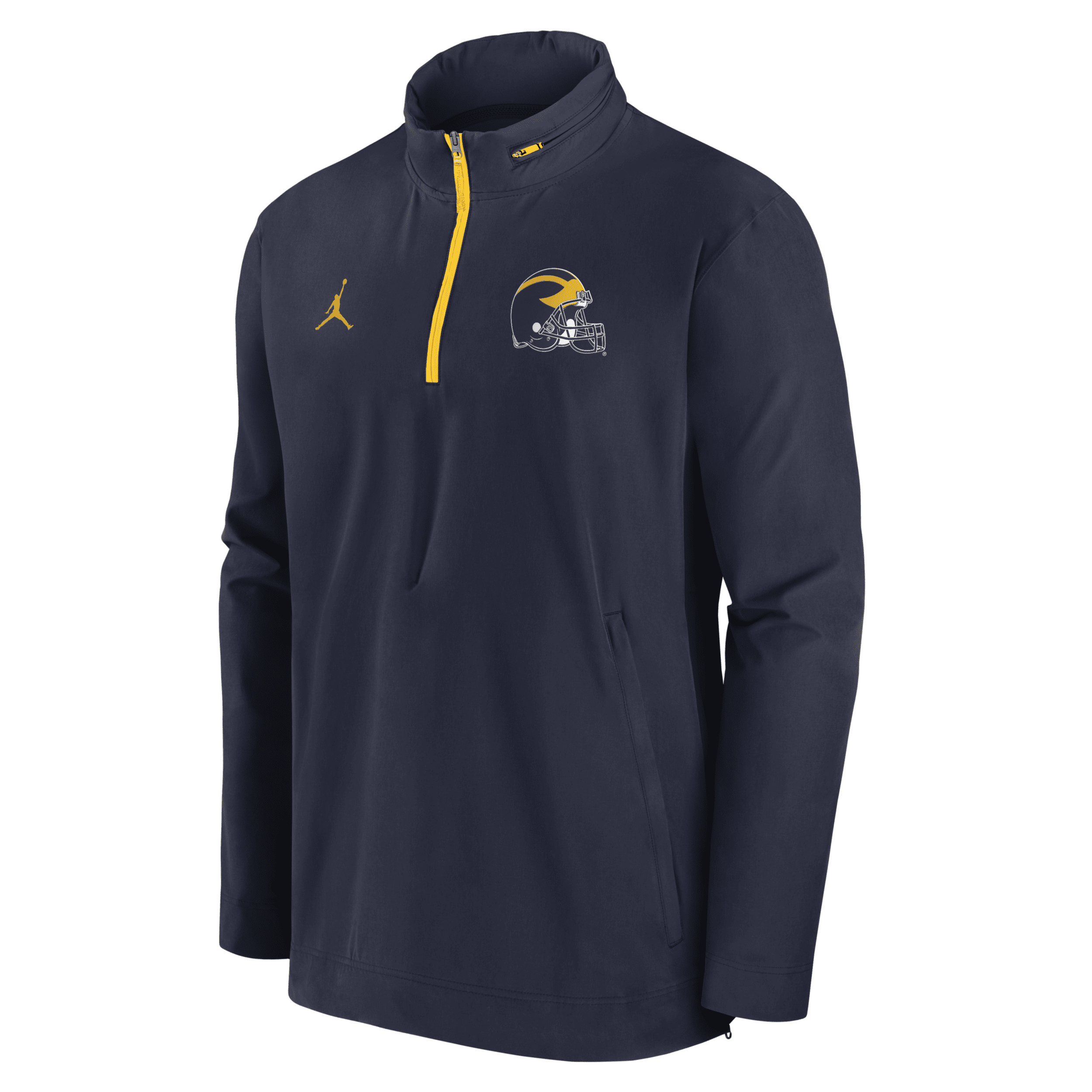 Jordan Michigan Wolverines Sideline Coach Nike Men's College 1/2-zip Hooded Jacket In Blue