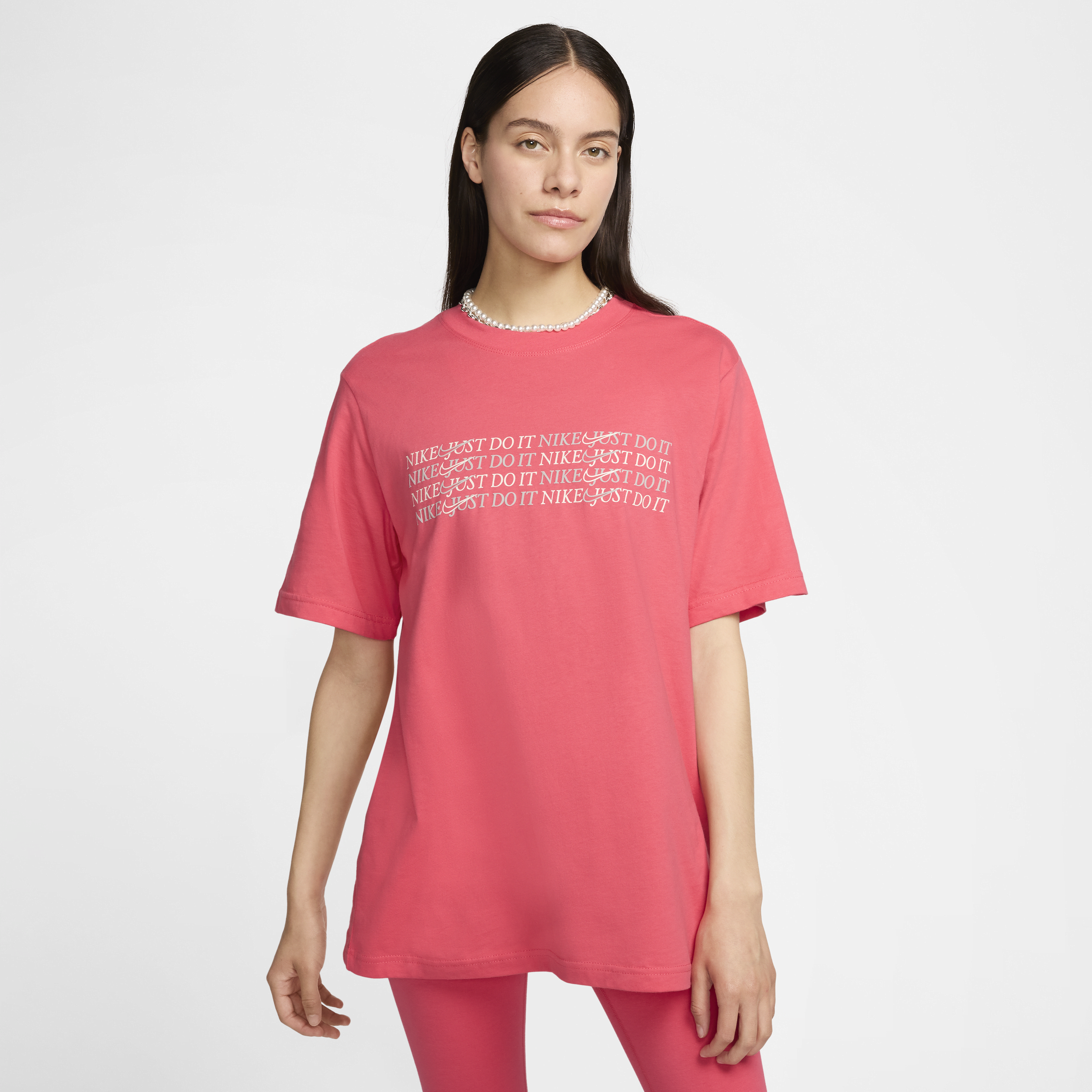 Nike Women's Sportswear Cotton Logo Crewneck T-shirt In Pink