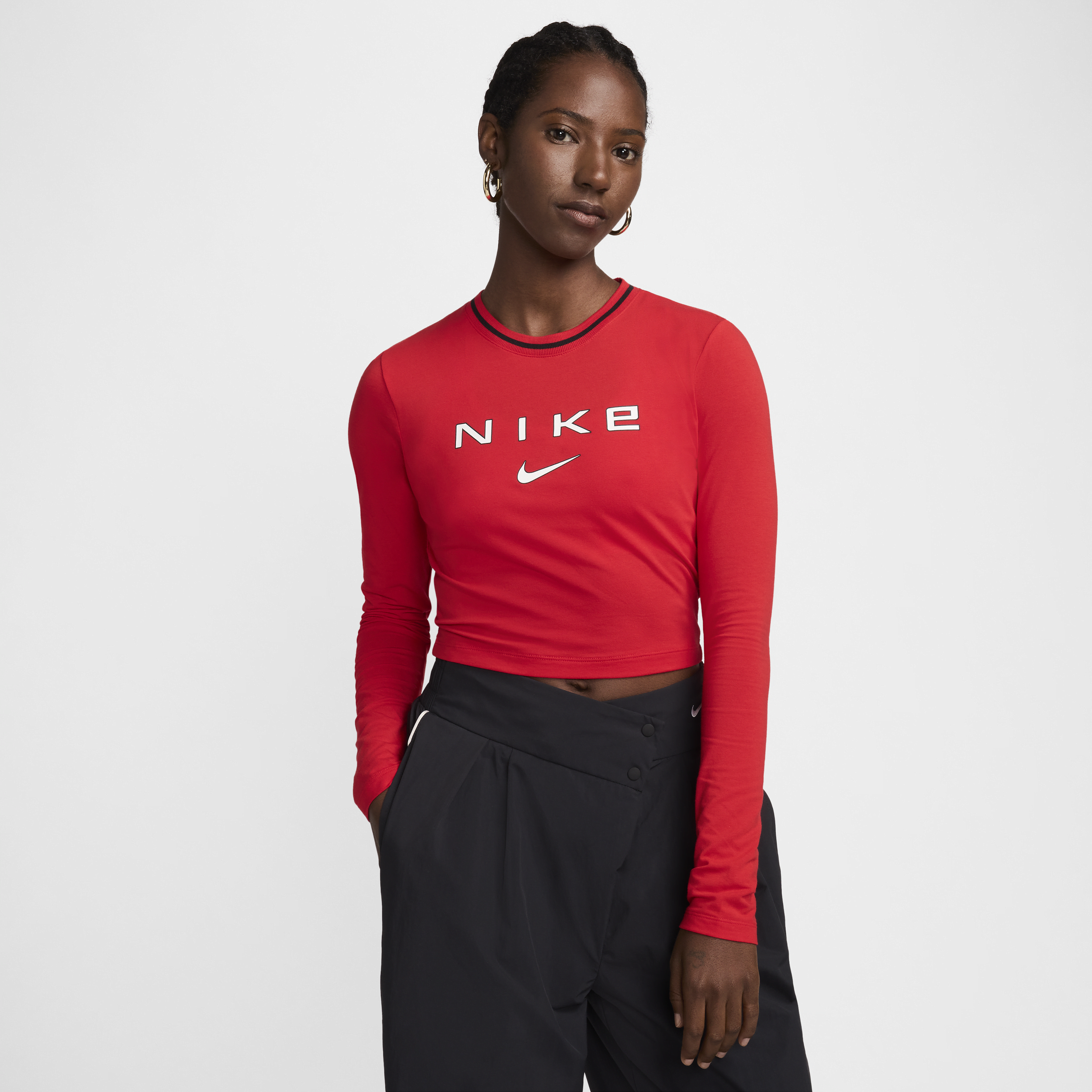 Nike Women's  Sportswear Chill Knit Slim Long-sleeve Cropped Graphic Tee In Red