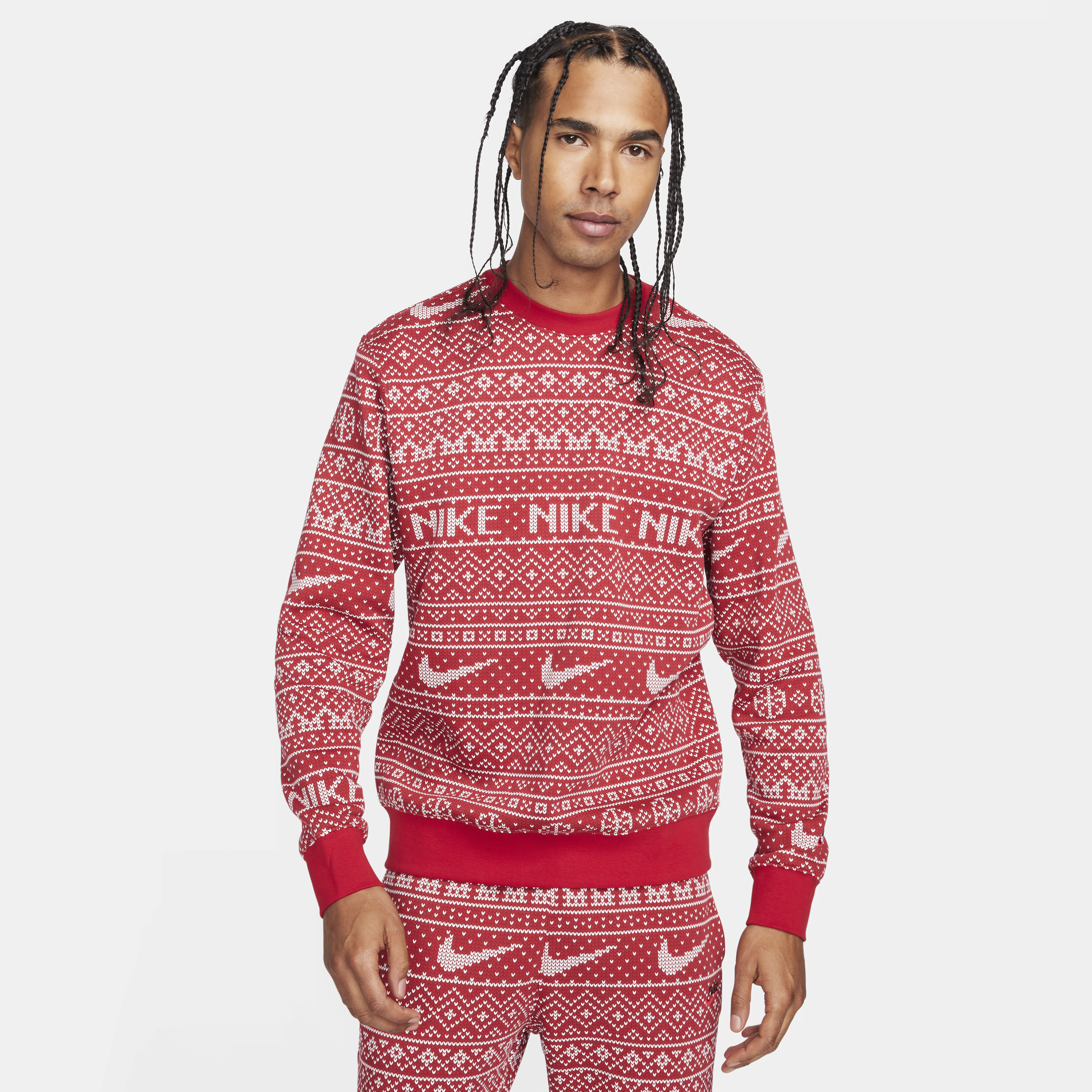 Nike Men's  Sportswear Club Fleece Crew-neck Holiday Sweatshirt In Red